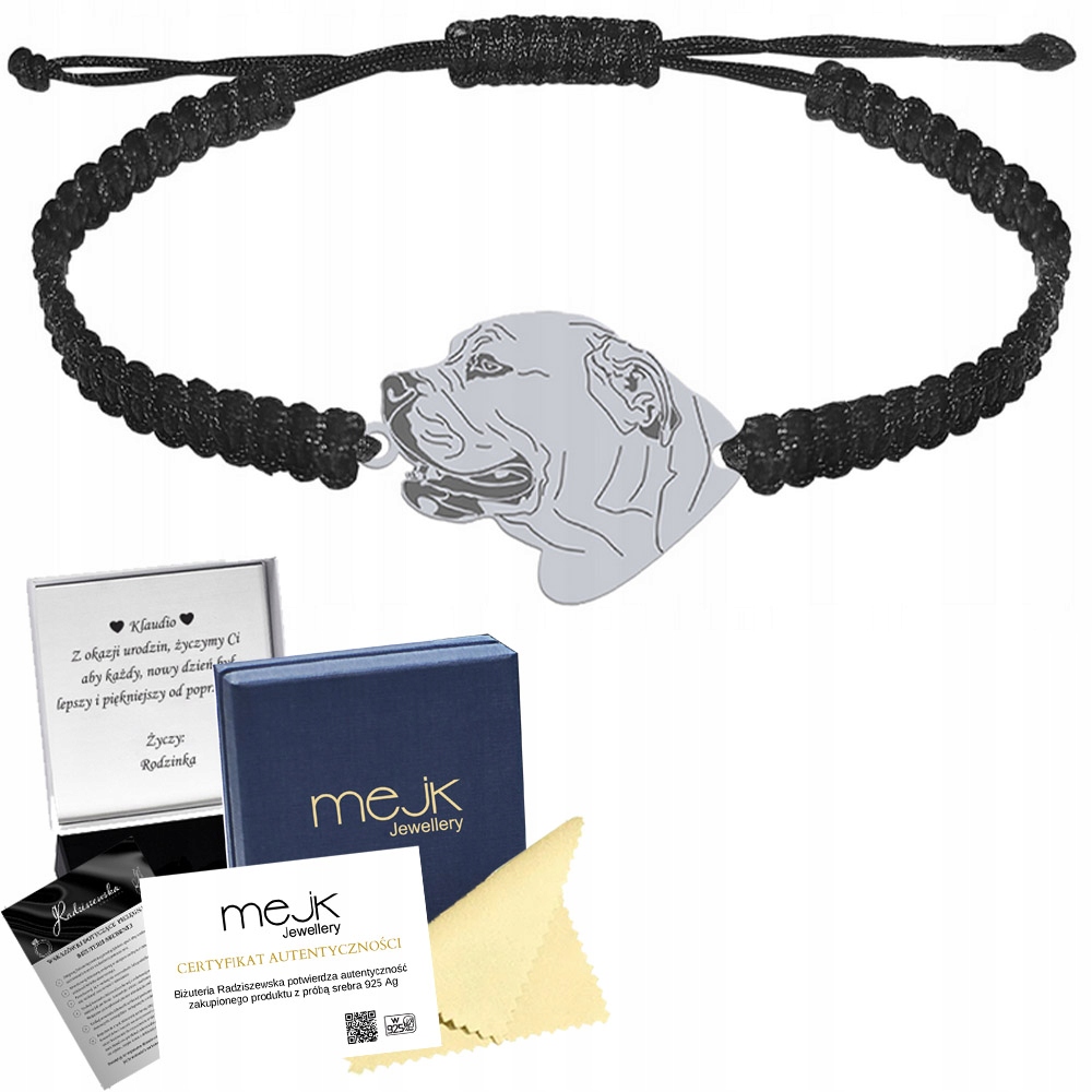 Stříbrný náramek 925 s psem Ca de Bou pes z Mallorky Makramé Gravírování