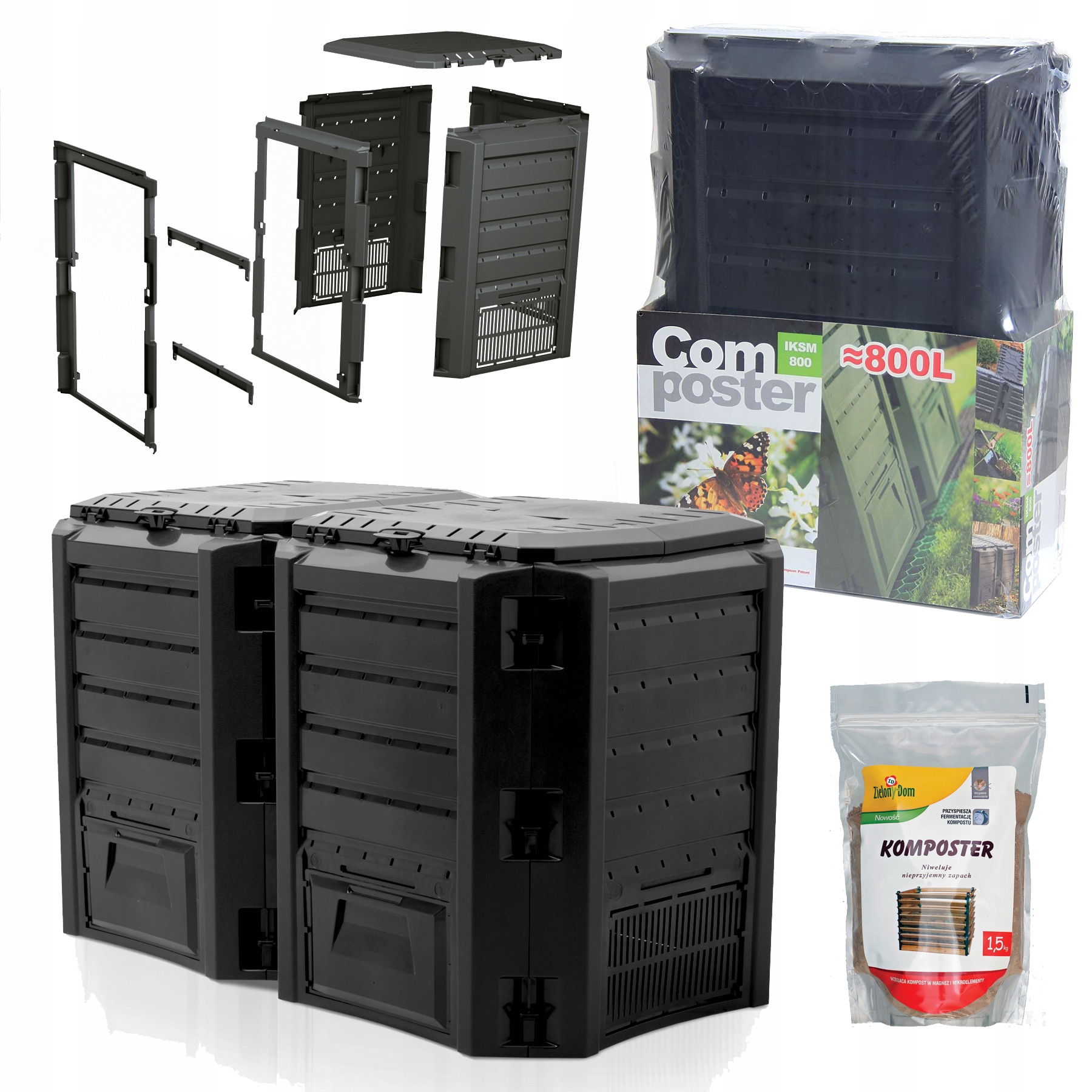 Kompostownik 2 komorowy Prosperplast 800 l czarny