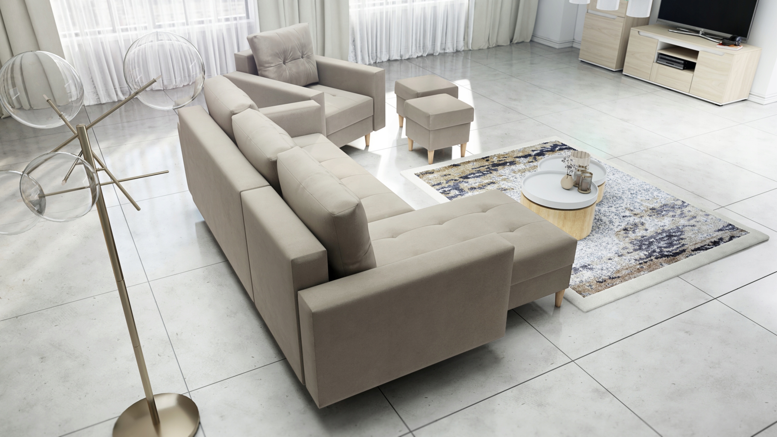 Zestaw SCANDI (narożnik, fotel + 2 pufy), kolory Marka IWMAR