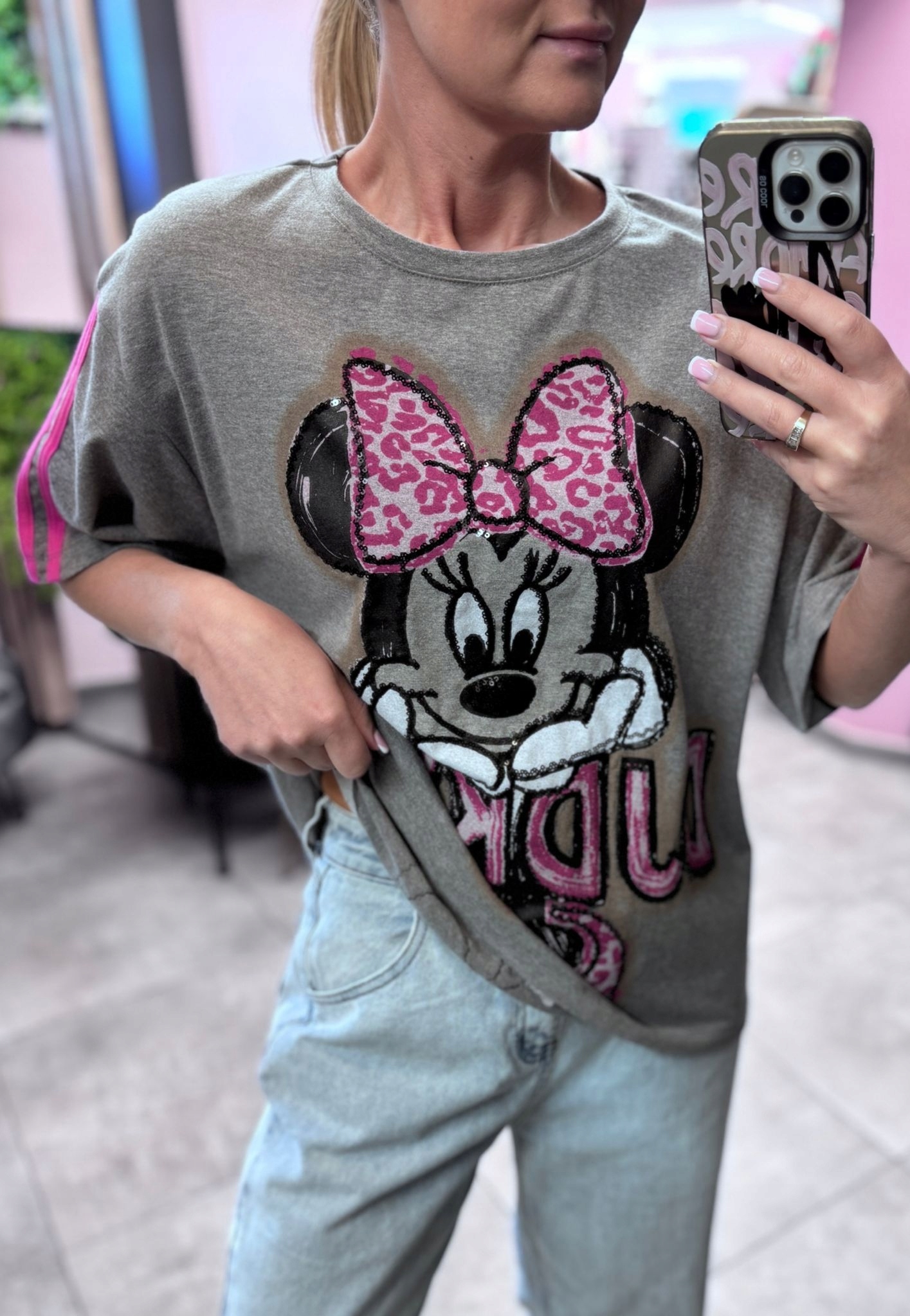 Tričko Disney Dámské Tričko Minnie Mouse Mouse Oversize Šedá