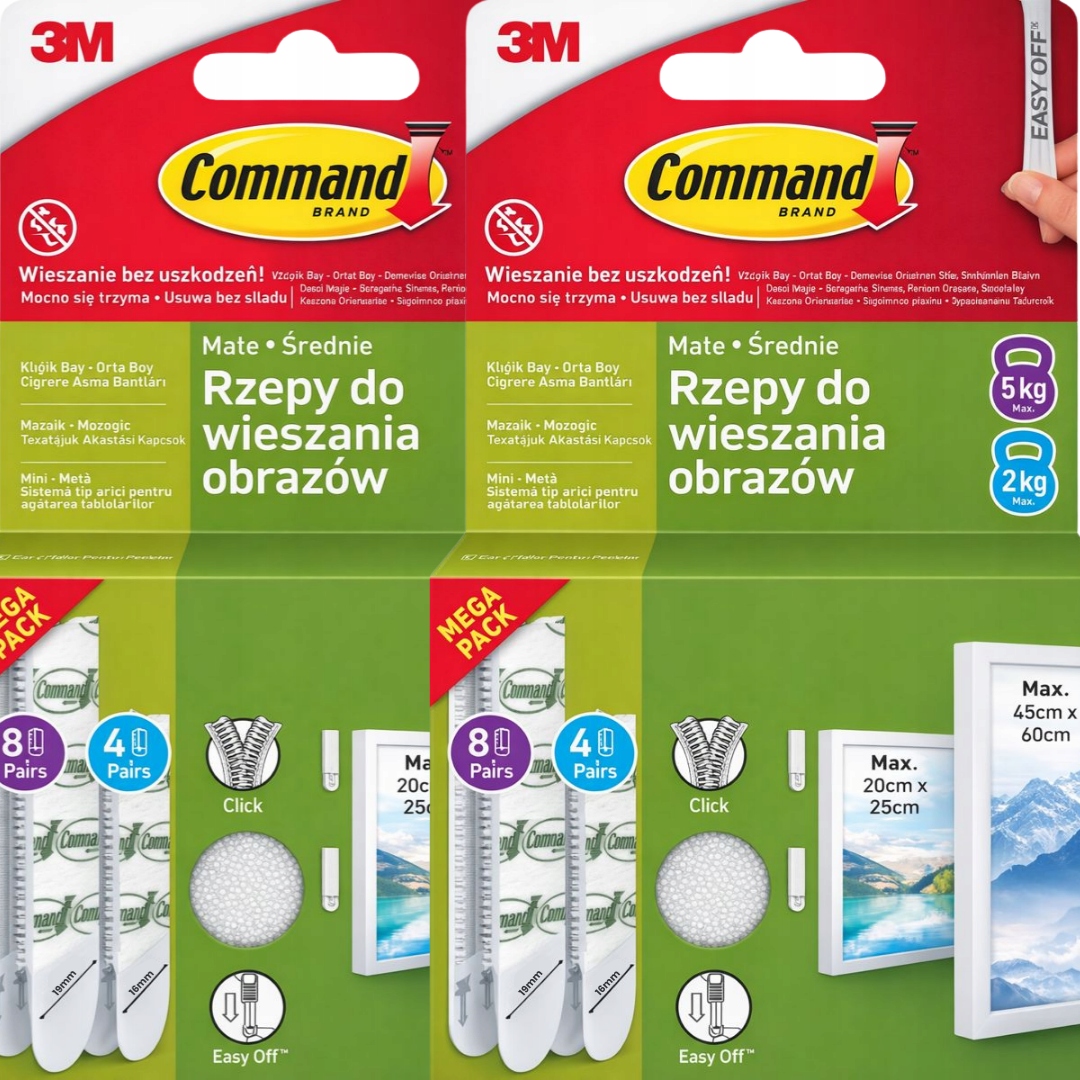 Command 2 x Suchý Zip Pro Obrazy Sada 8 Středních 4 Malé KOMPLETY_17203WHI-12