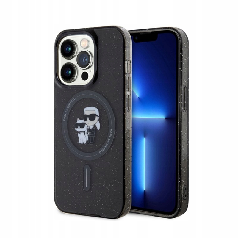 Karl Lagerfeld Choupette Glitter Magsafe Pouzdro pro iPhone 15 Pro, černé