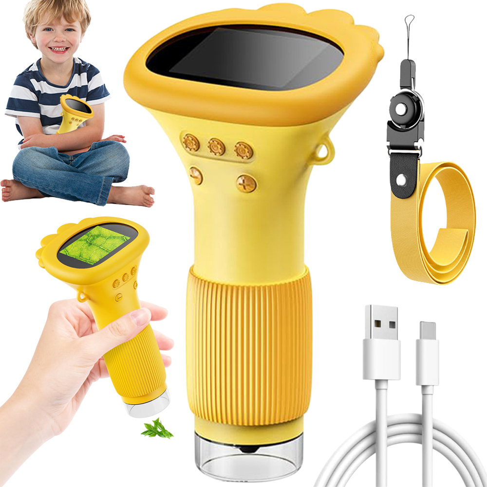 Mini Mikroskop Zvětšení 1000X 2,0" Obrazovkou Ips Hd Žlutý Ideální Dárek