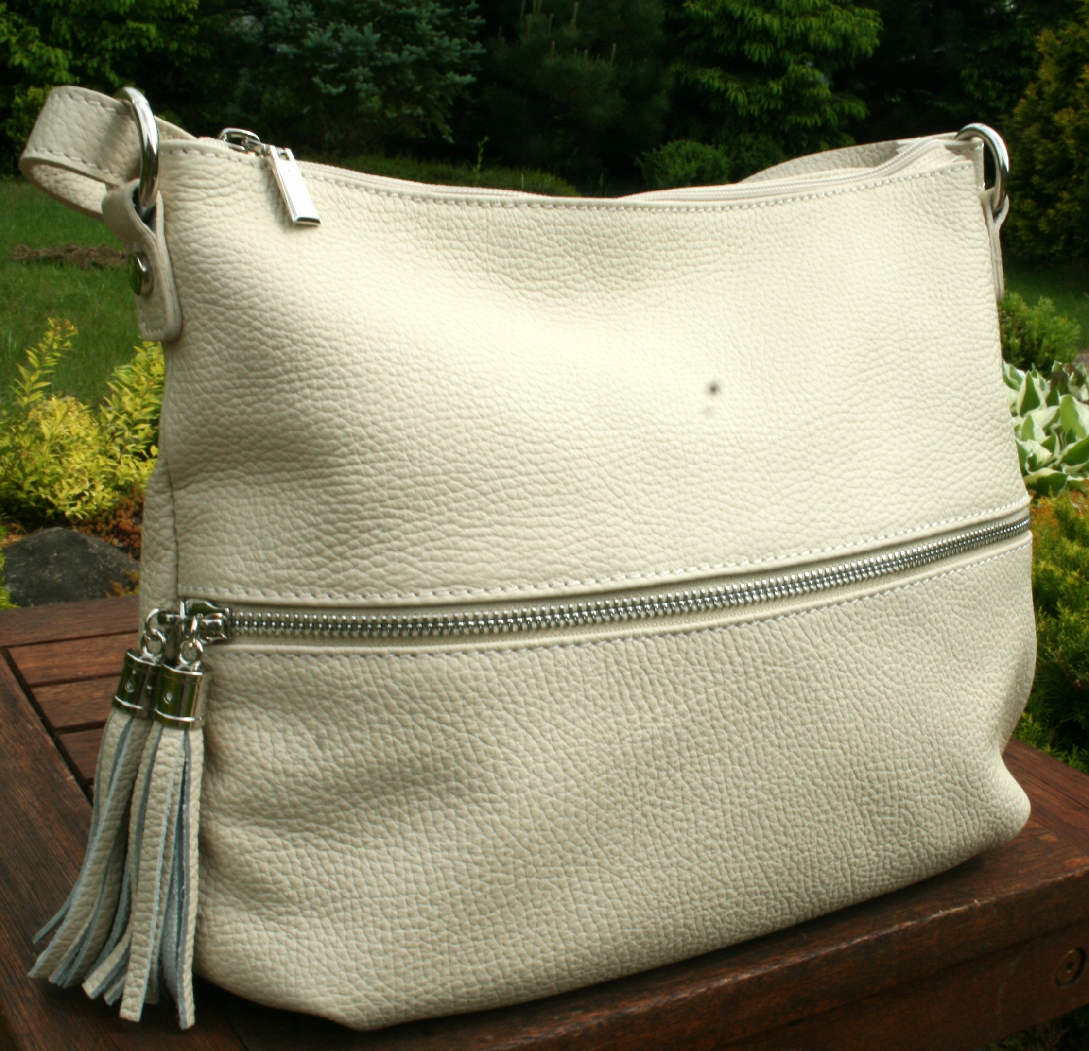 Kožená italská kabelka ecru, béžová, krémová