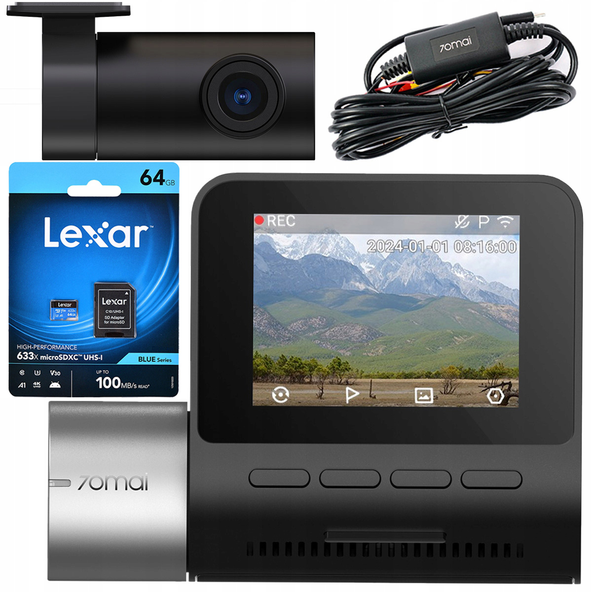 70mai Kamera samochodowa A510 Set RC11+ UP03+ karta Lexar Plus 64GB