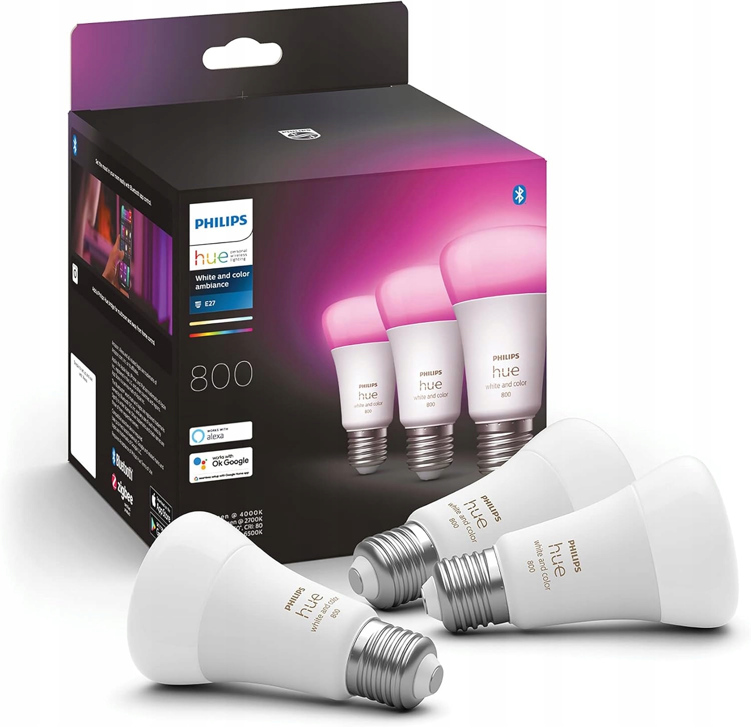 3PAK Led žárovka E27 6,5W Cct Rgb Philips Hue White& Color Bluetooth Zigbee