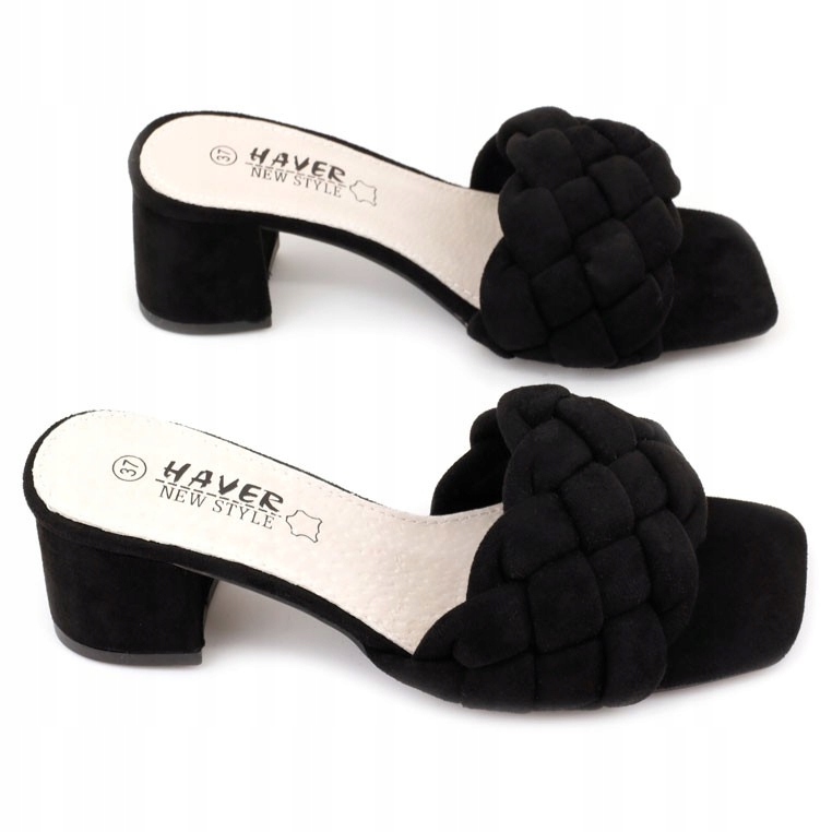 

Eleganckie klapki damskie na słupku białe zamszowe