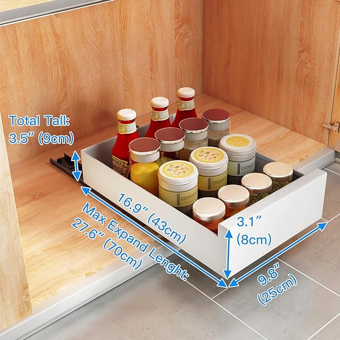 Szuflada teleskopowa, wysuwane półki do przechowywania w szafkach Kolor biały