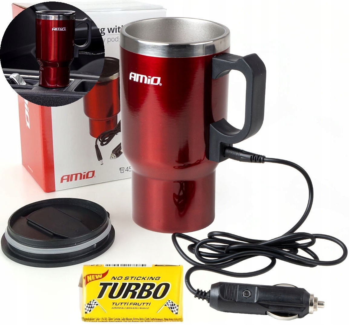 Czajnik kubek termiczny podgrzewany do samochodu auta 12V 450ml kabel 1.2m