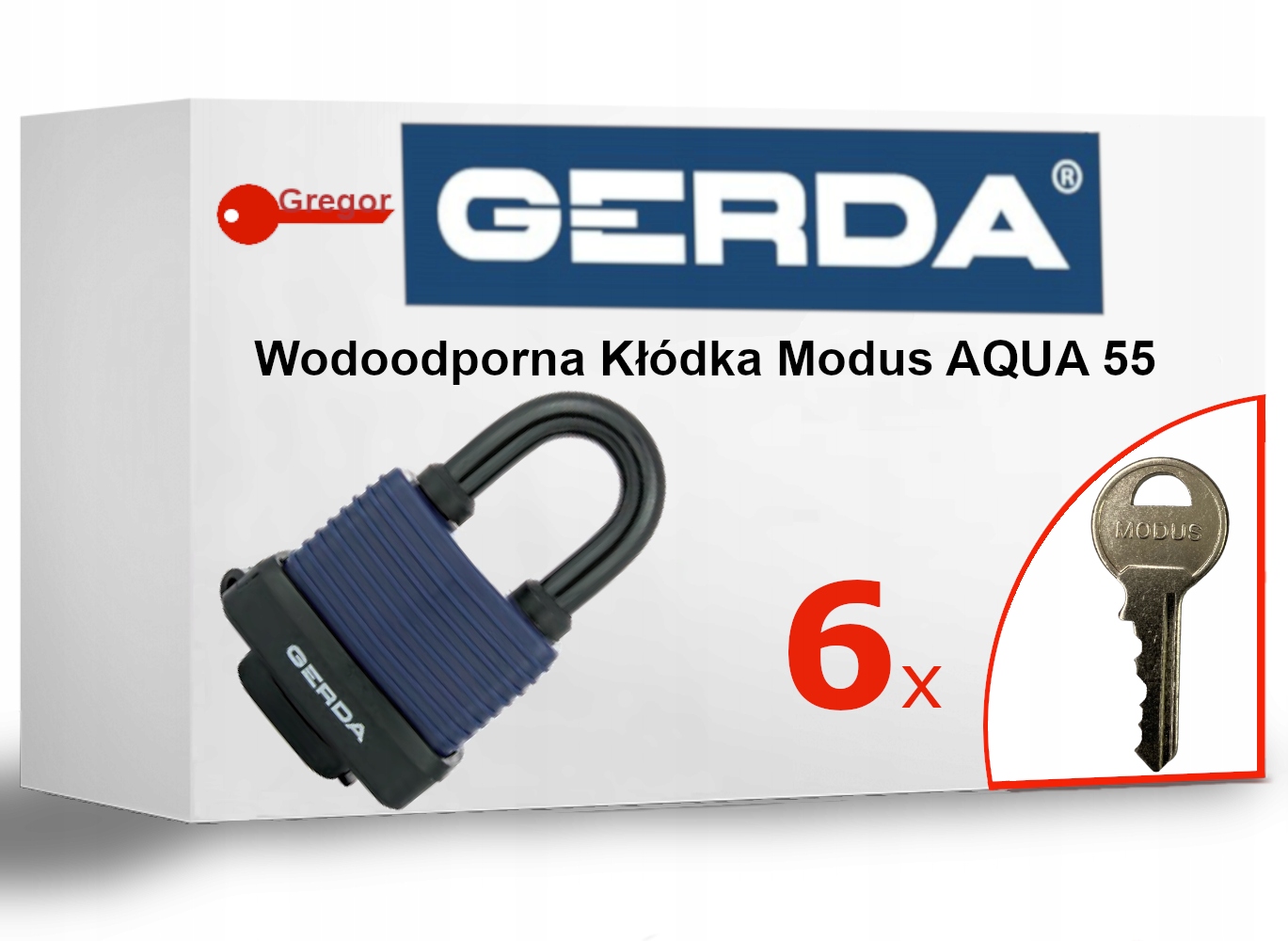 .6 KLUCZY. Kłódka GERDA Aqua Modus 55 WODOODPORNA + 6 kluczy