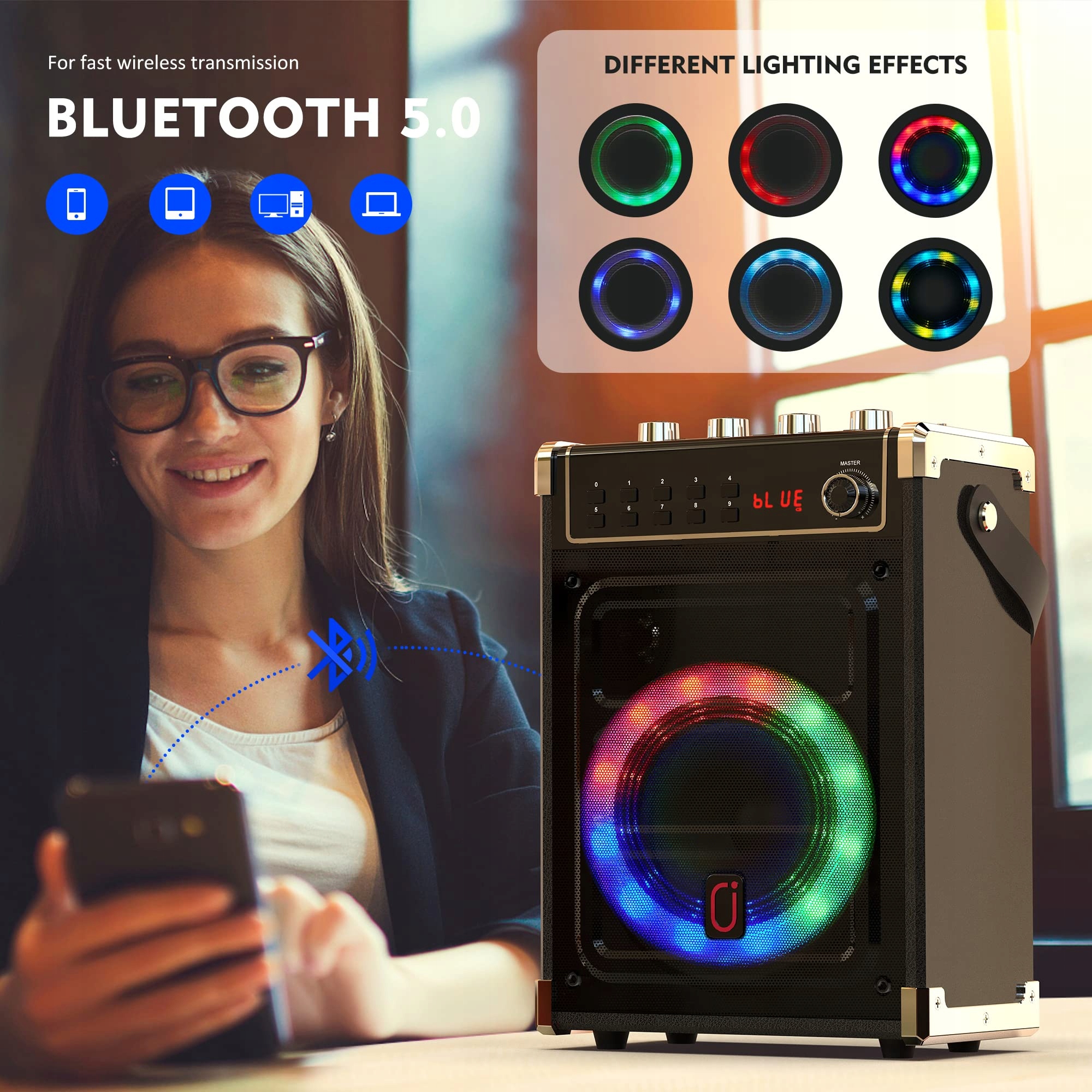 JYX Karaoke Zestaw Bluetooth Głośnik LED Mikrofony Bezprzewodowe PA System — miniatura 6