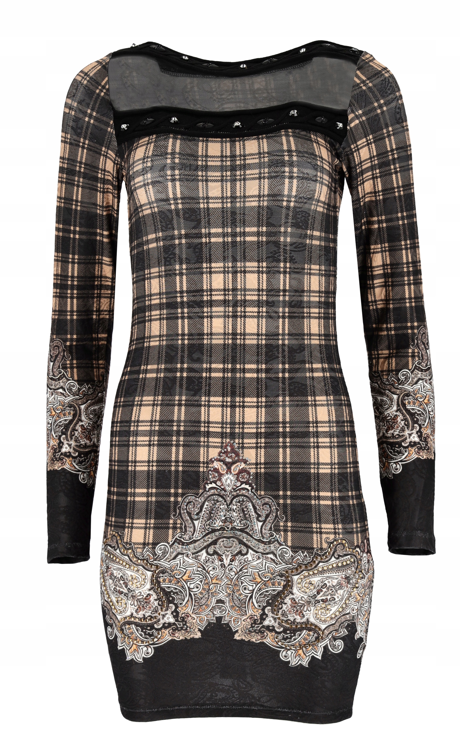 Šaty Mini Kostkované S Ozdobnými Vzory, Přiléhavé, Těsné, Ženské