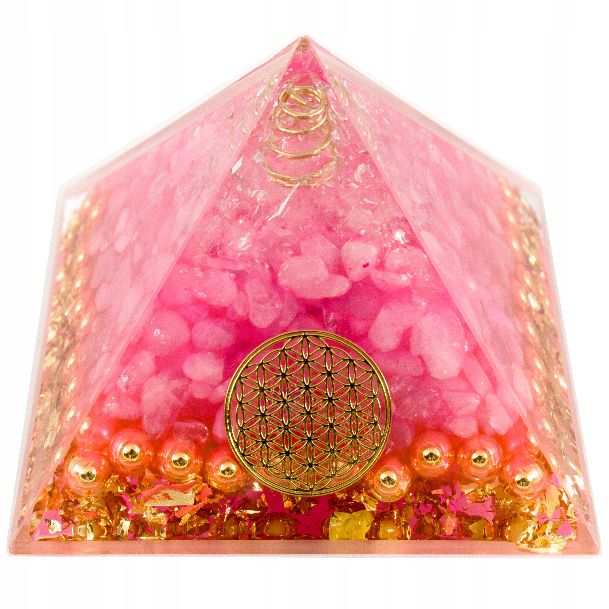Pyramida Orgonit Pyramida Růžový Křišťál Zlatá Fólie Meditace 7*5 cm