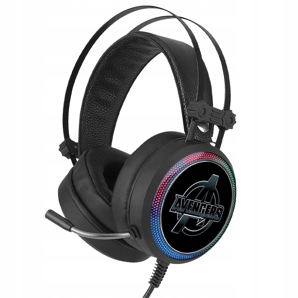 Marvel USB-s fejhallgató Rgb színes Led világítással, állítható mikrofonnal