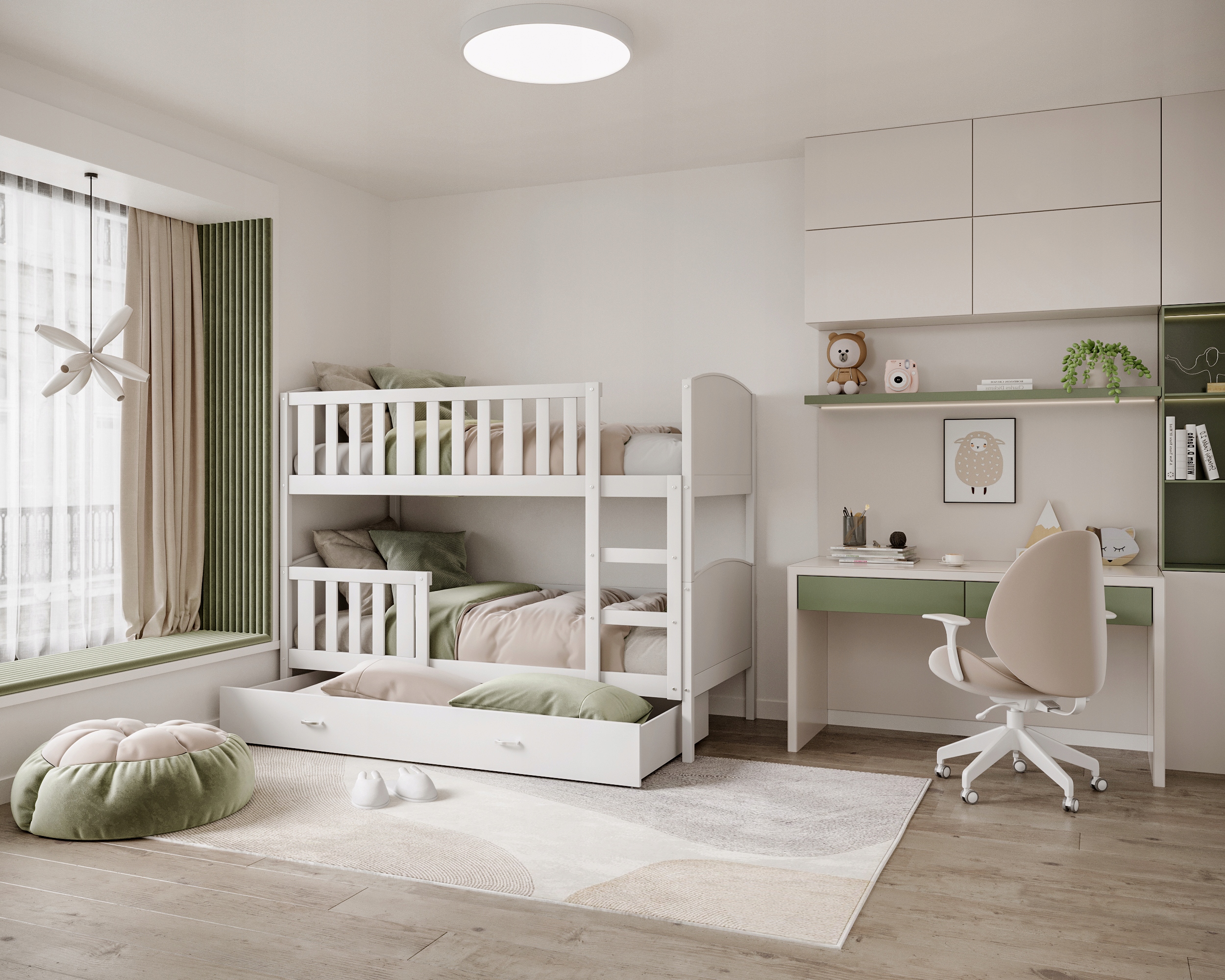 Łóżko piętrowe 190x80 szare białe TAMI Kolekcja Tami