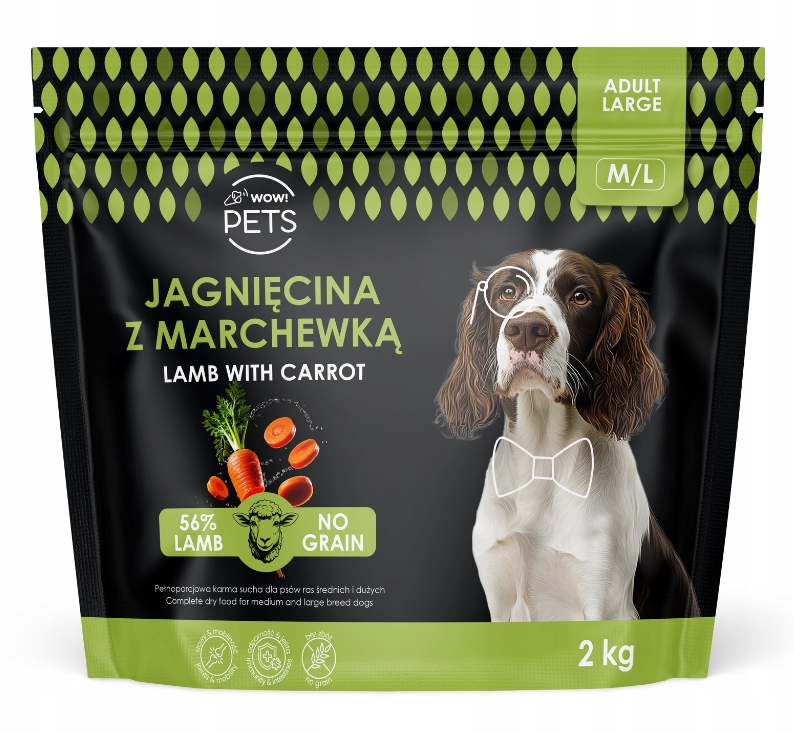 Levně WOWPets Bez obilovin, Monoproteinové jehněčí maso 2 kg Krmivo Dospělý pes plemeno M/L