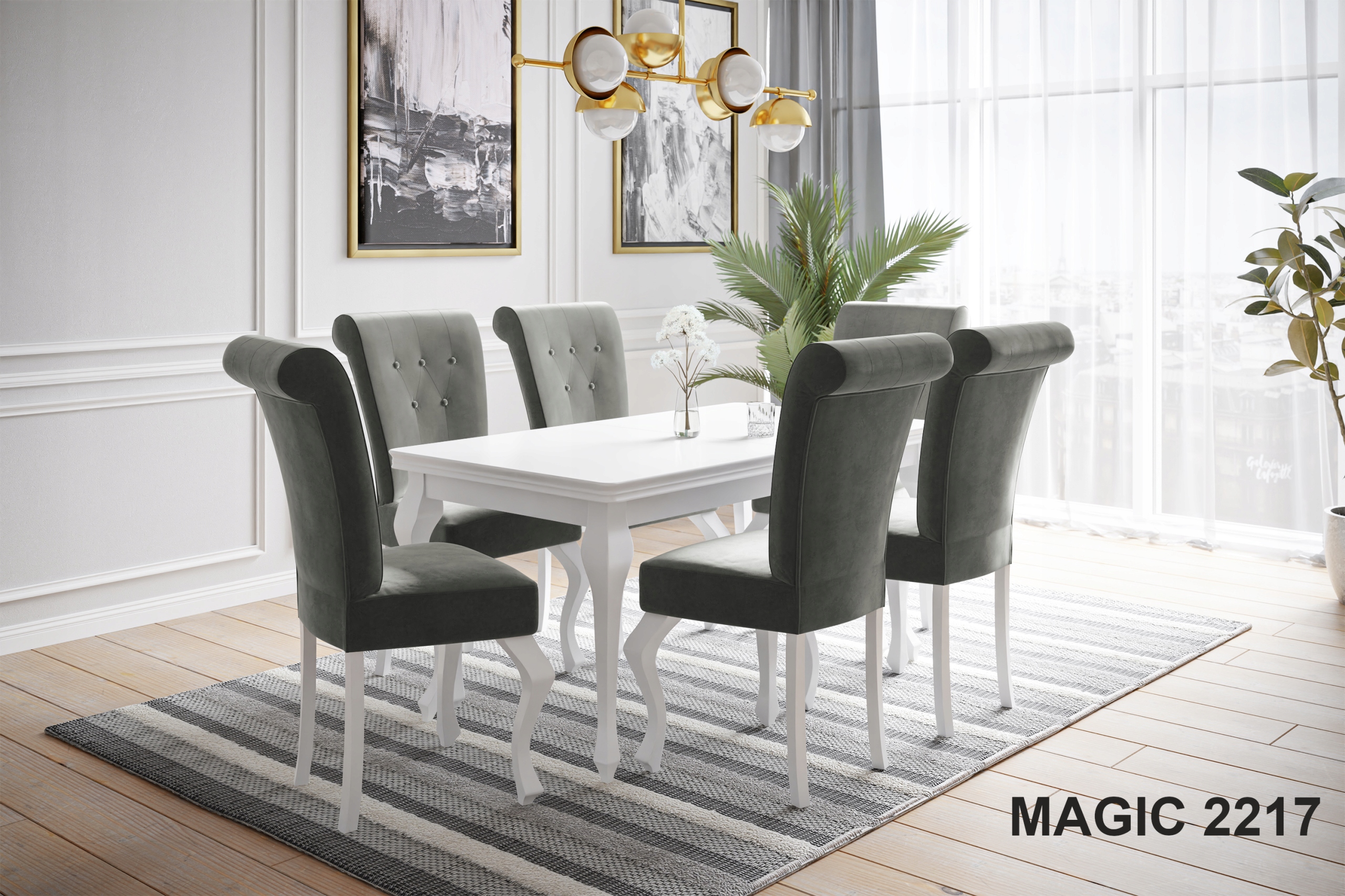 Stół 200/300 LUDWIK GLAMOUR BIAŁY POŁYSK DO SALONU Głębokość mebla 100 cm