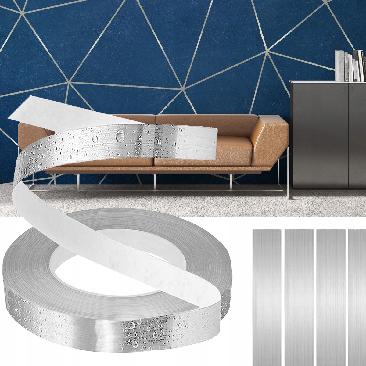 Taśma Listwa Ozdobna Dekoracyjna Samoprzylepna Srebrna dekor 2 cm x 50 m