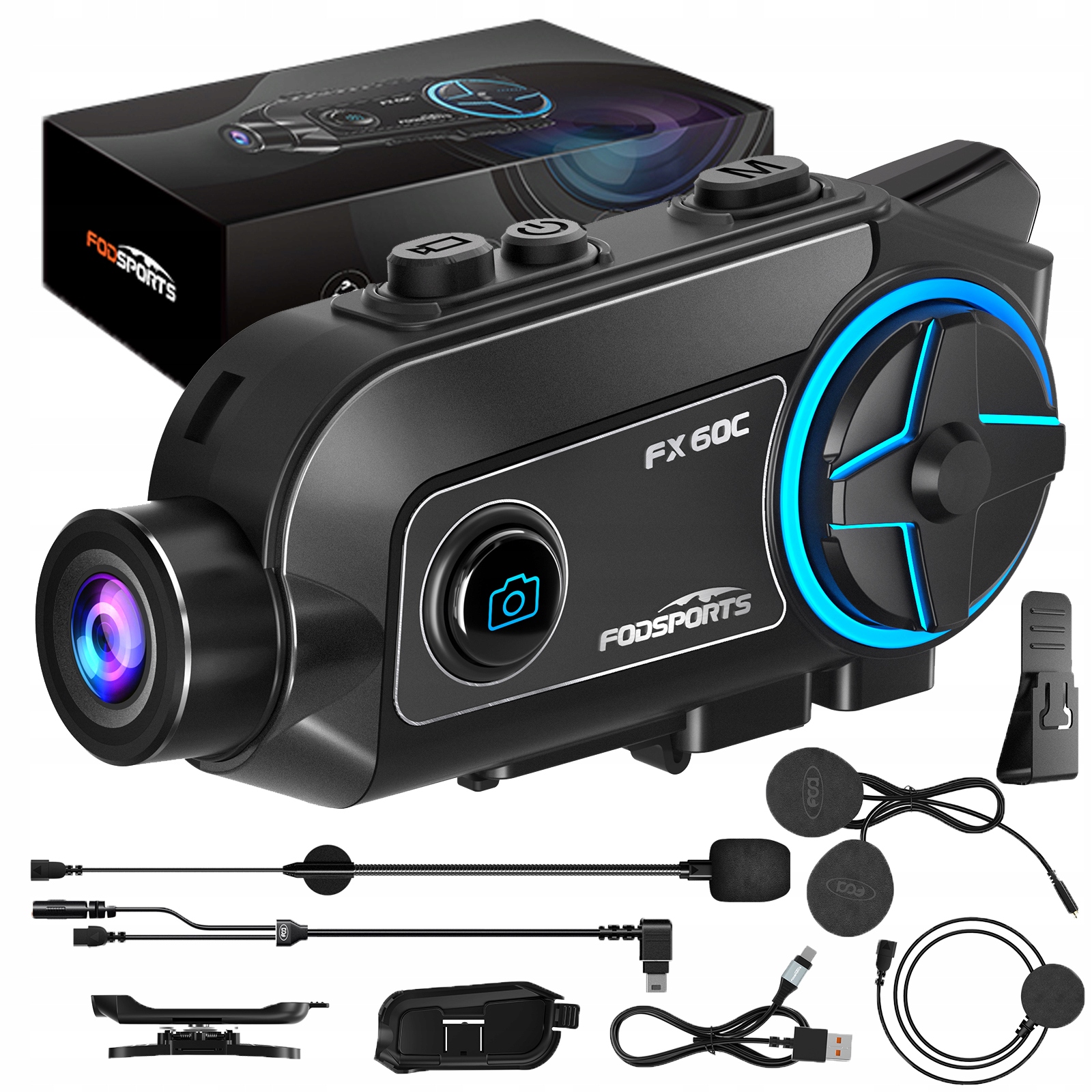 Fodsports FX60C Motocyklový Interkom s 4K Anti-shake Kamerou, Bluetooth 5.4, Wifi