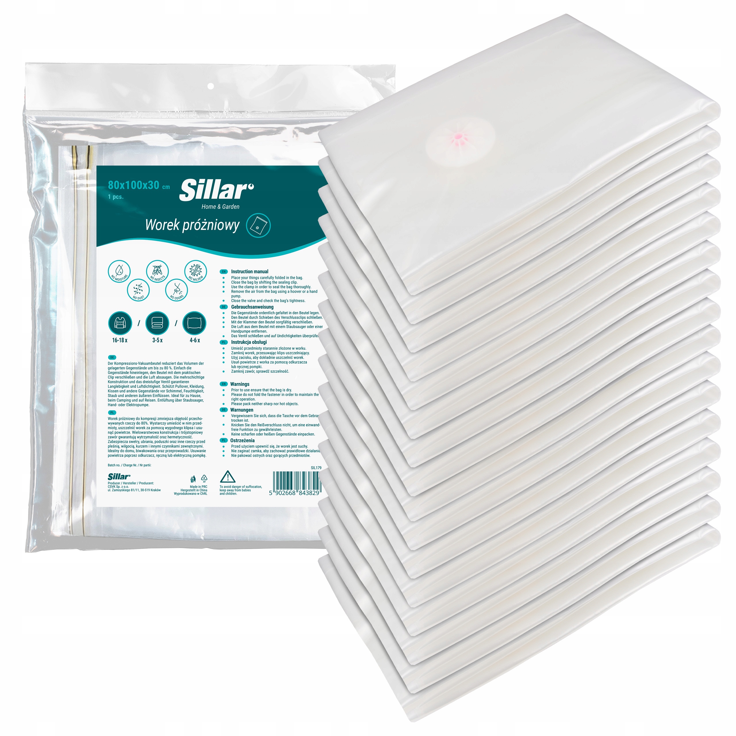 Levně 16 x Vakuový pytel na oblečení na povlečení Sillar, silnější 80x100x30 cm, kostka