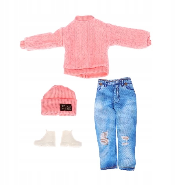 DAMSKIE UBRANIE ZESTAW SWETEREK SPODNIE CZAPKA I BUTY DLA LALKI BARBIE