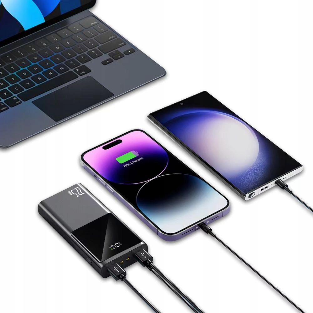 POWERBANK PB13 20000MAH USB-A USB-C KABEL 22.5W SZARY ŁADOWARKA MOBILNA