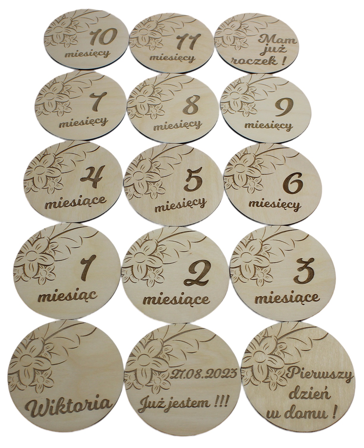 TABLICZKI DO ZDJĘĆ Z MIESIĄCAMI KRĄŻKI KARTY GRAWER Materiał drewno