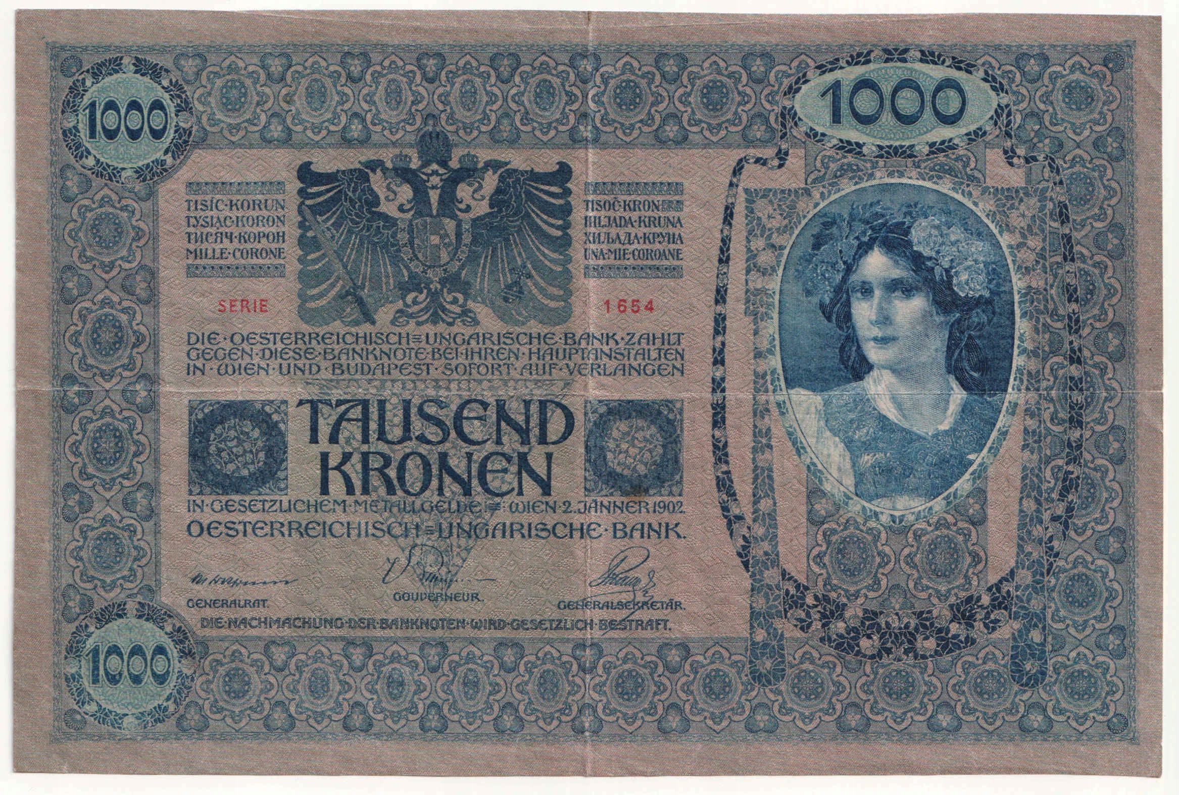 10.di.Węgry, 1 000 Koron 1902 (1920), St.2-/3