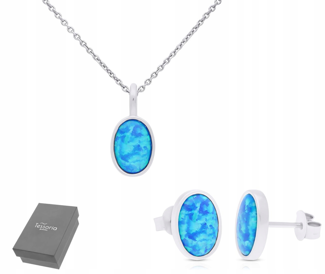 Komplet Šperků S Opálem Náušnice A Dámský Náhrdelník Stříbro ryzost 925