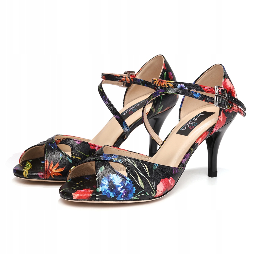 Skórzane Buty Do Tańca Tango Stylowe Flower 7,5cm rozmiar 37,5