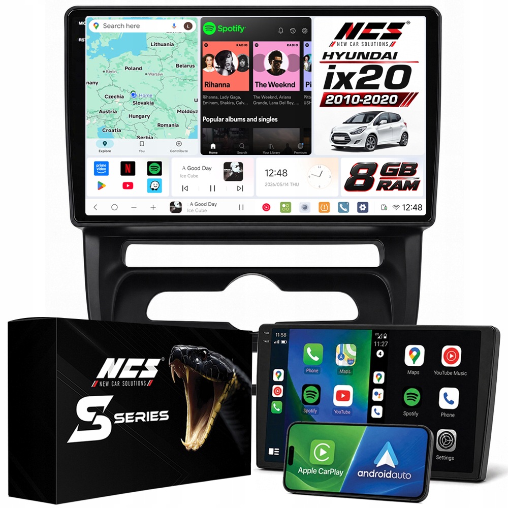 Rádio Navigace Ncs DS9 Hyundai IX20 2010-2020 AutoKlima Android 8GB Lte 9″