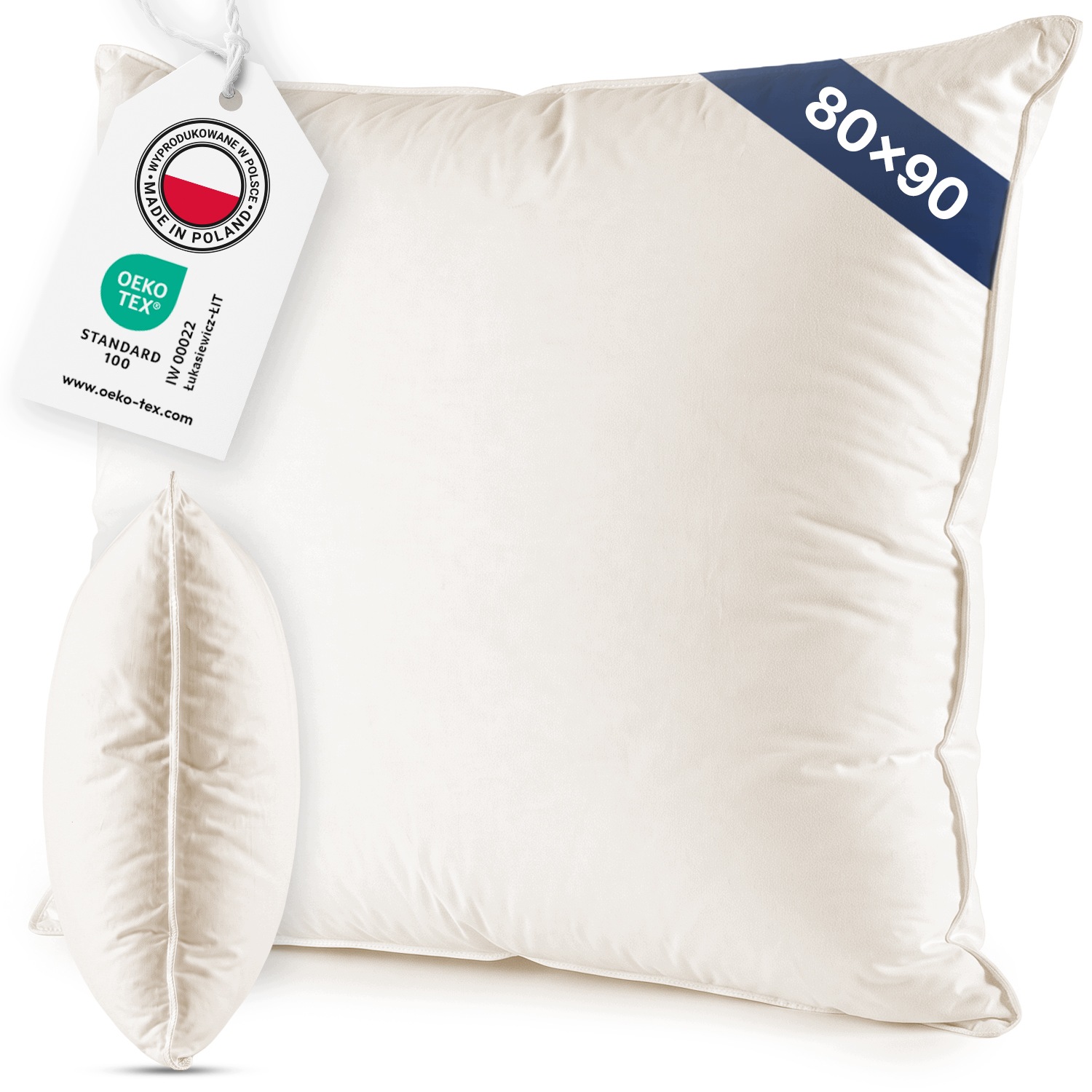 Polštář Na Spaní Měkký Amw 100% Peří Bavlna 1500g 80x90 Ecru