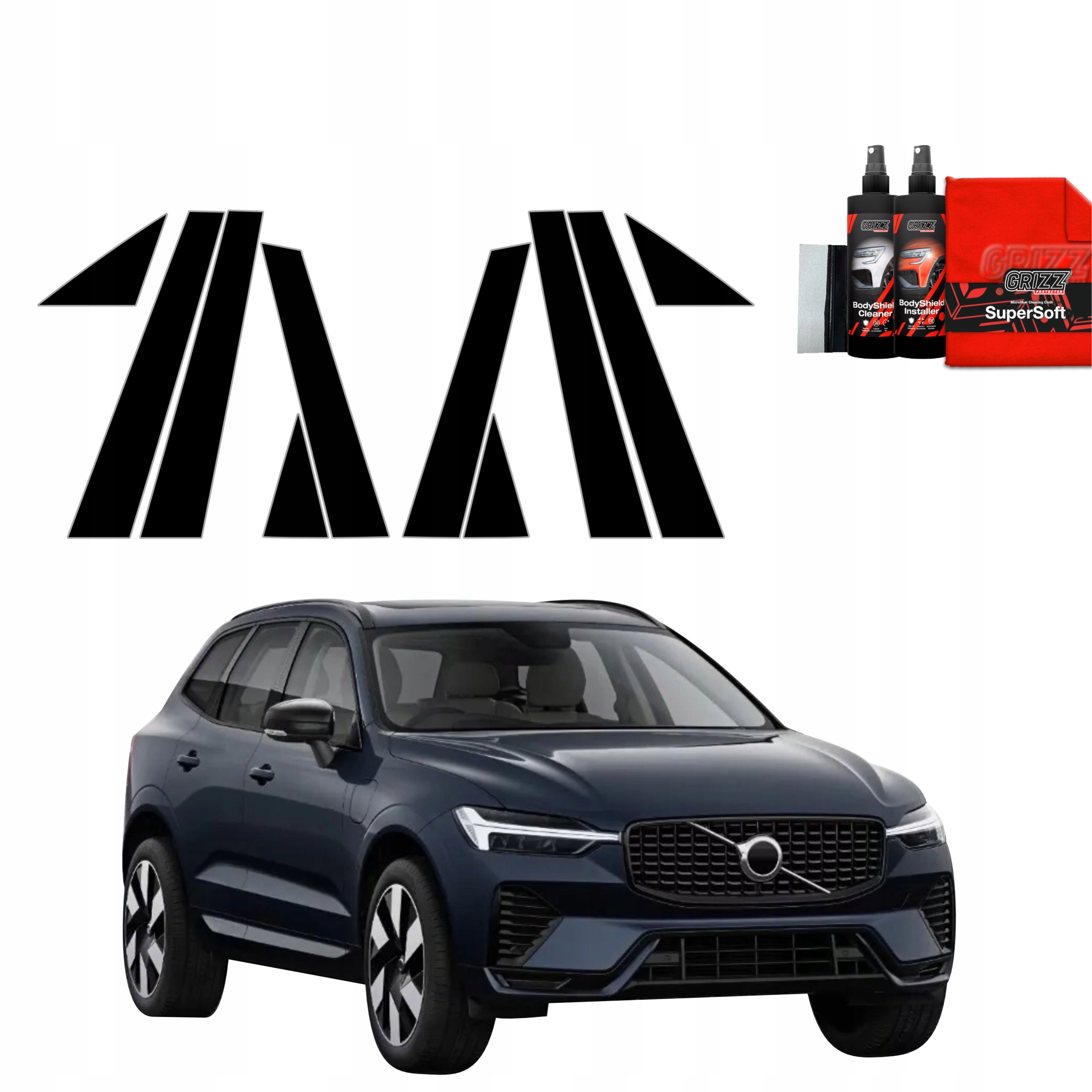 10v1 Černá fólie na sloupky pro Volvo XC60 2 (2022-2025)