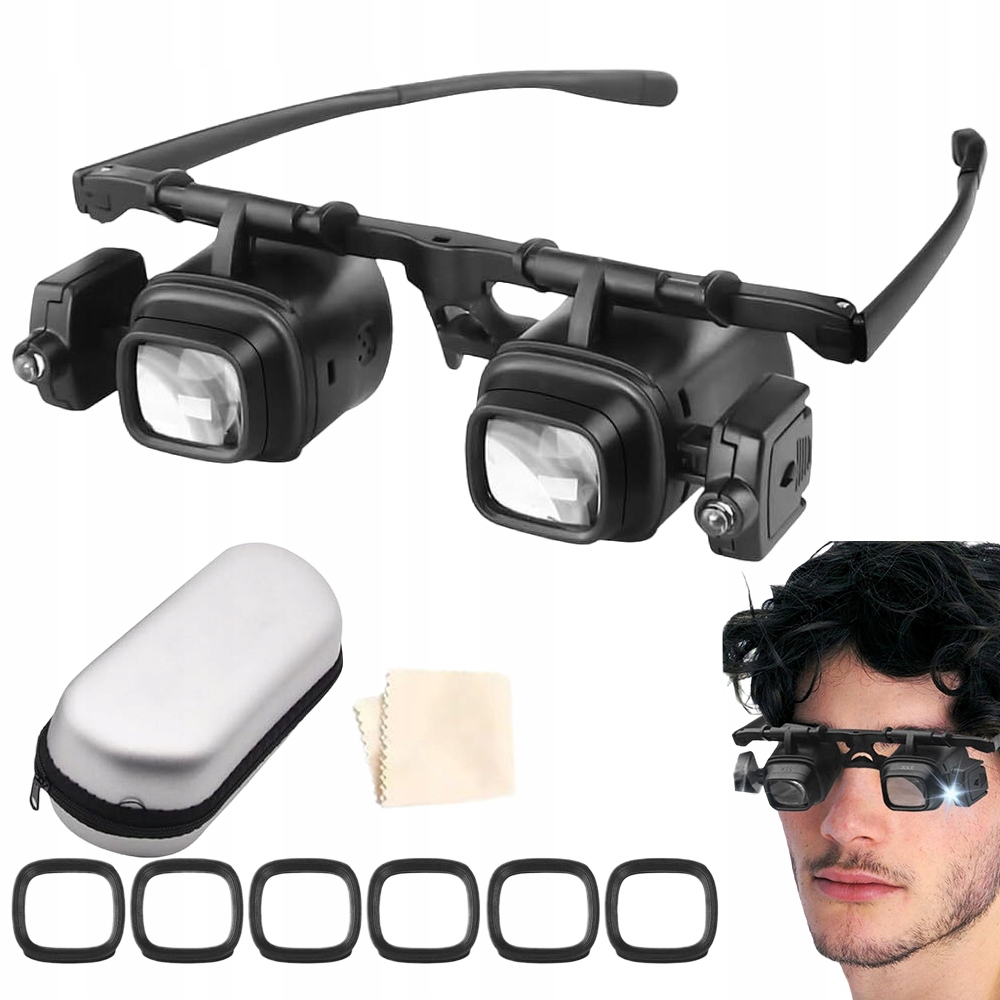 Brýlová Lupa S Regulací 2x 6x 10x 24x Handsfree Pro Přesnou Práci