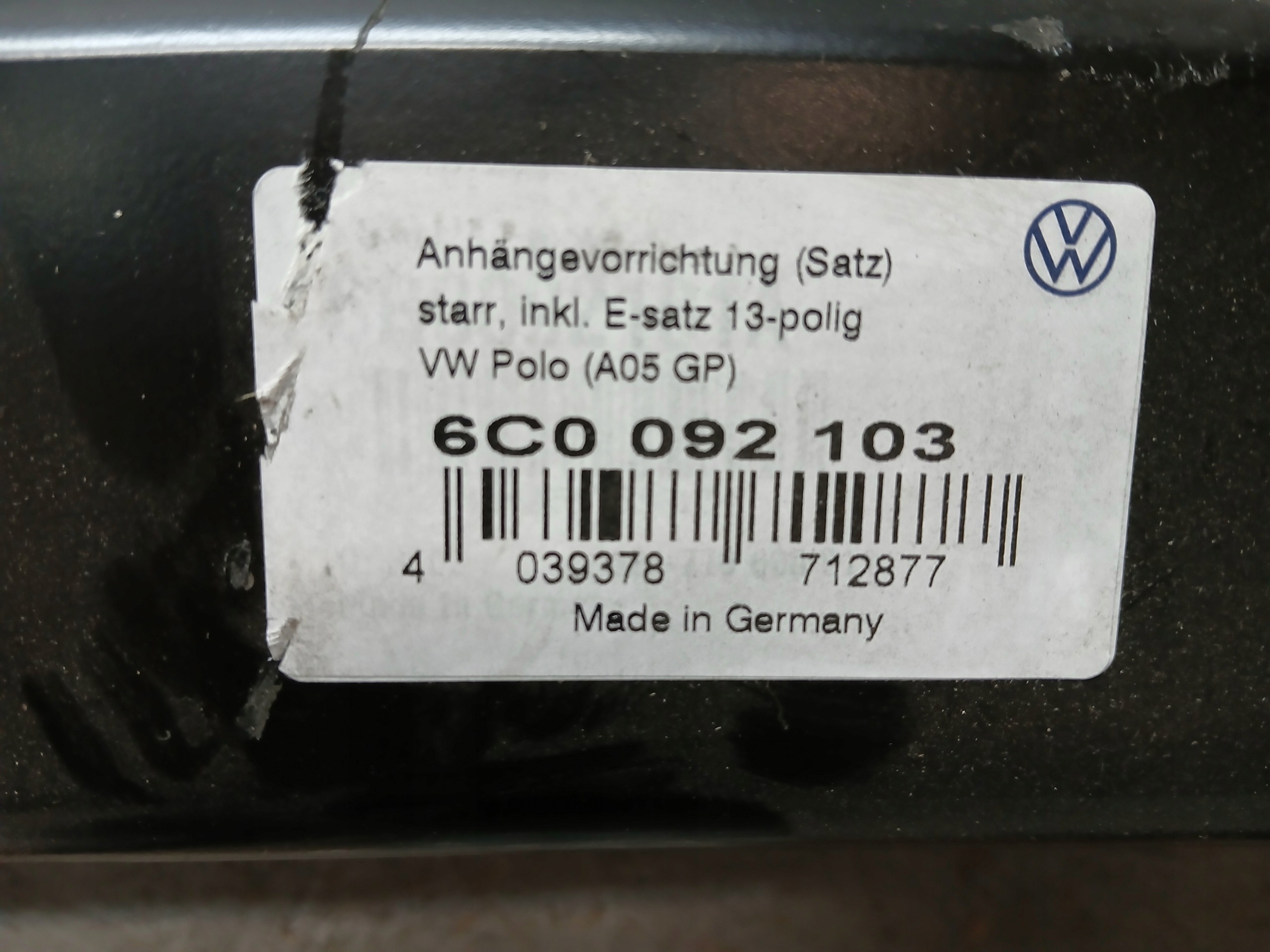 tow VW POLO 6R 6C 08-17 6C0092103