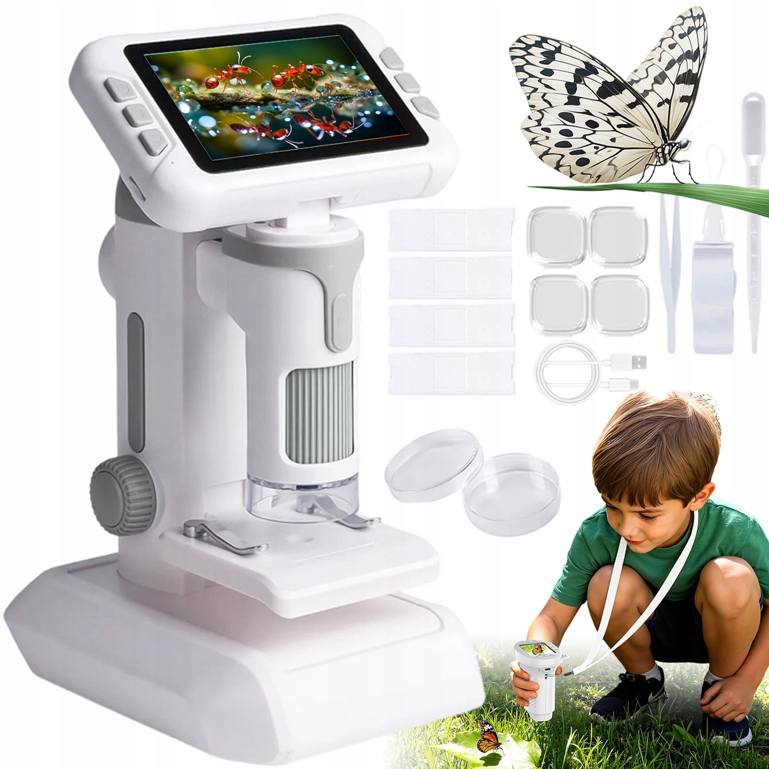 Digitální Mikroskop Zvětšení 1600X Obrazovka 1080P 6 Led Diod Usb