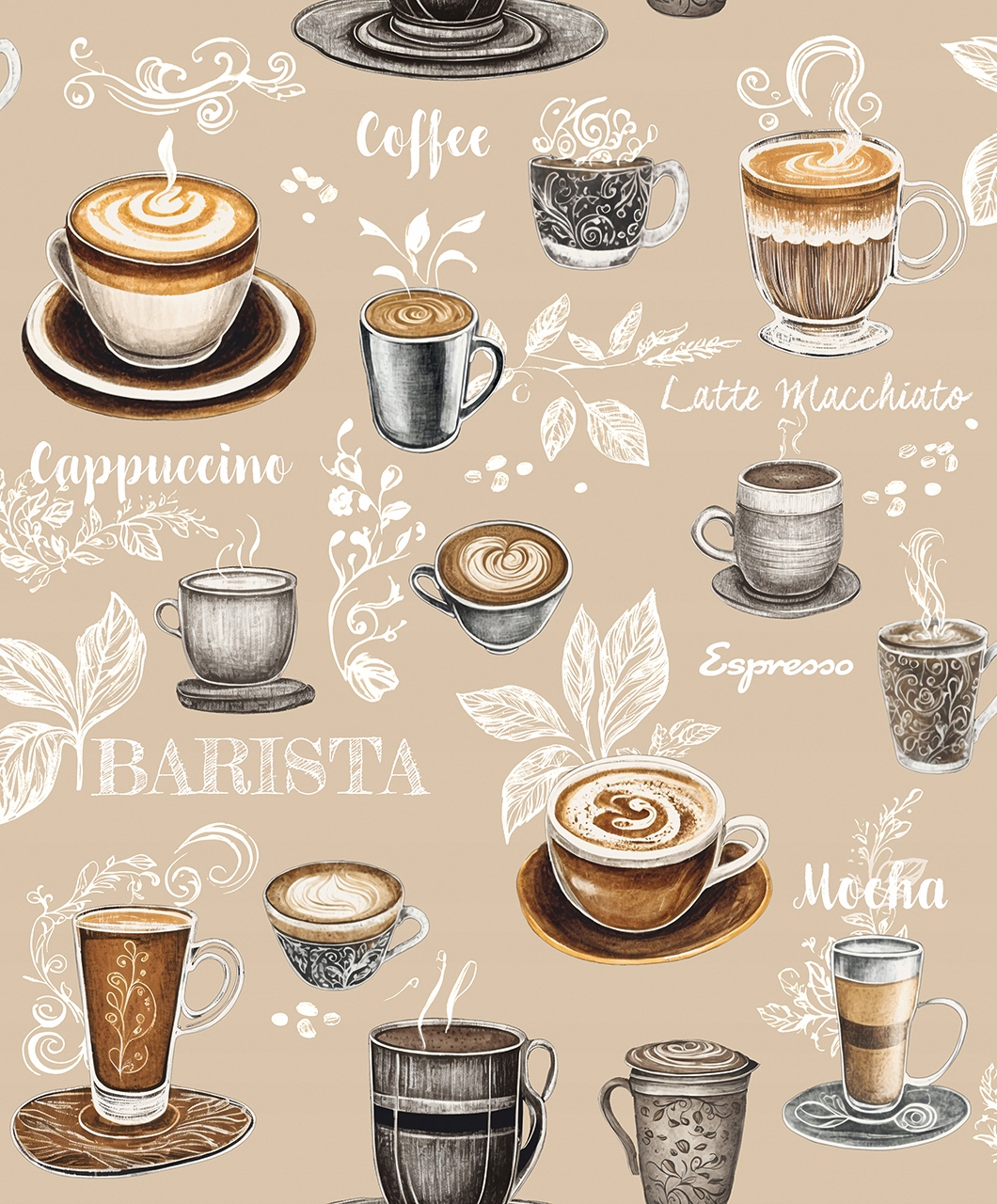 Béžová tapeta do kuchyně káva šálky kávy barista espresso tapety