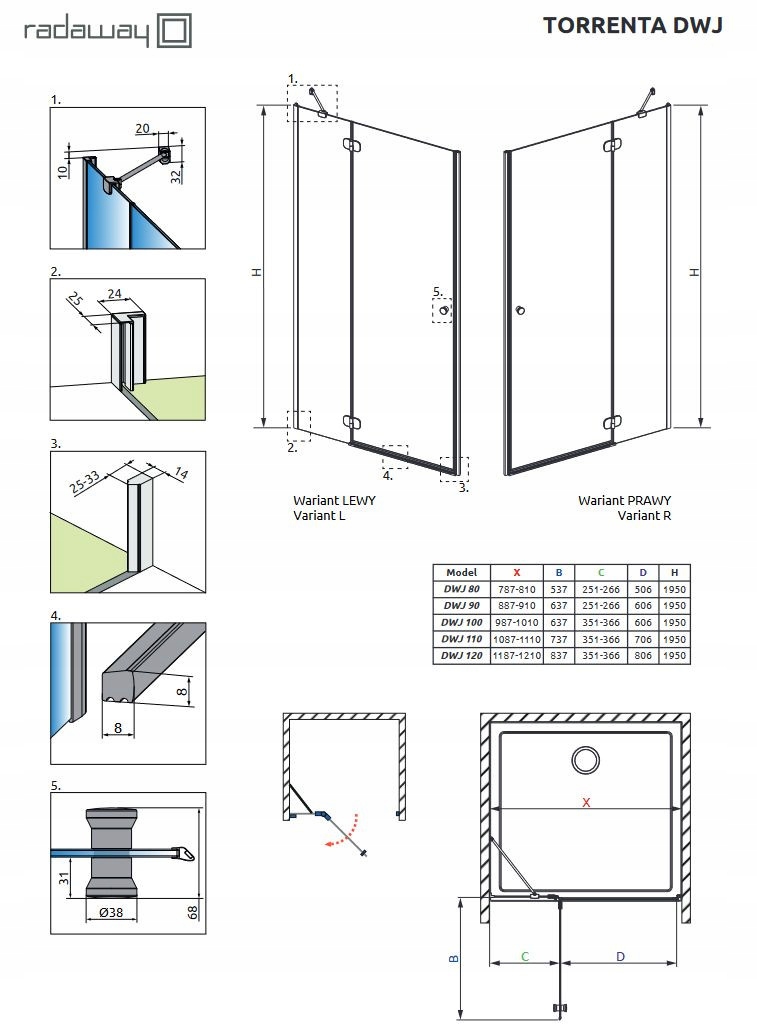 Drzwi prysznicowe 100 Torrenta DWJ Radaway Marka Radaway