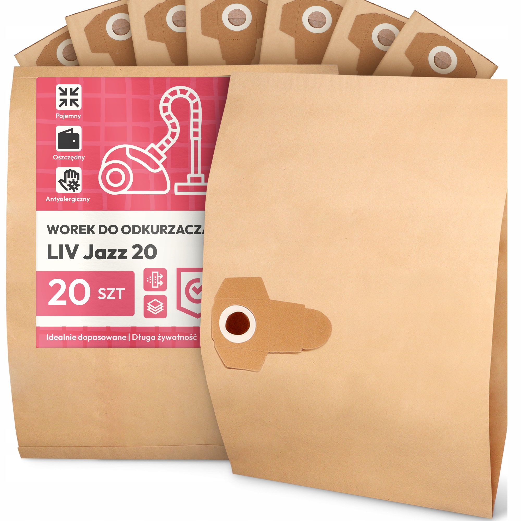 20 x Sáček Do Vysavače Liv Jazz 20 Papírový 2-vrstvový Sáček Sáčky 2A