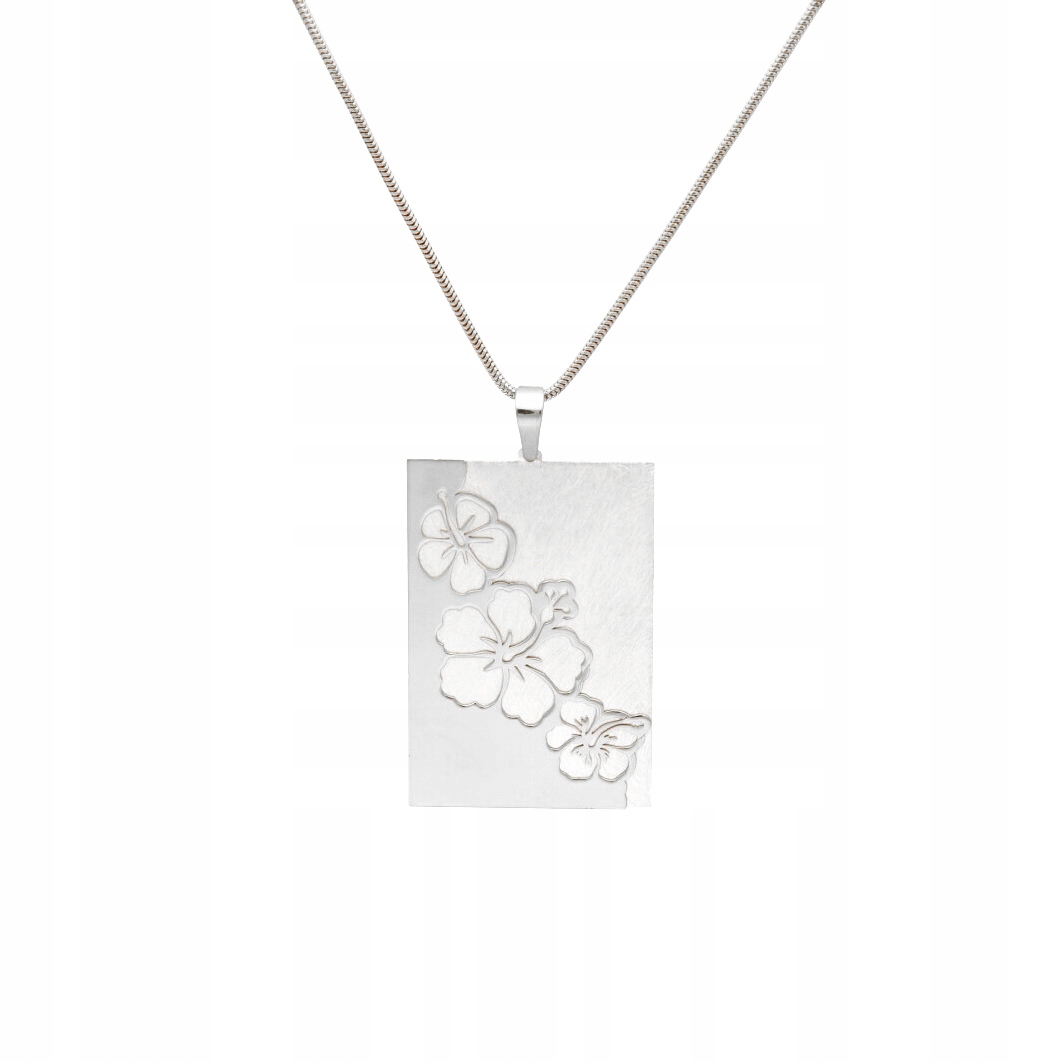 Přívěsek obdélník s květy, stříbro rhodiované