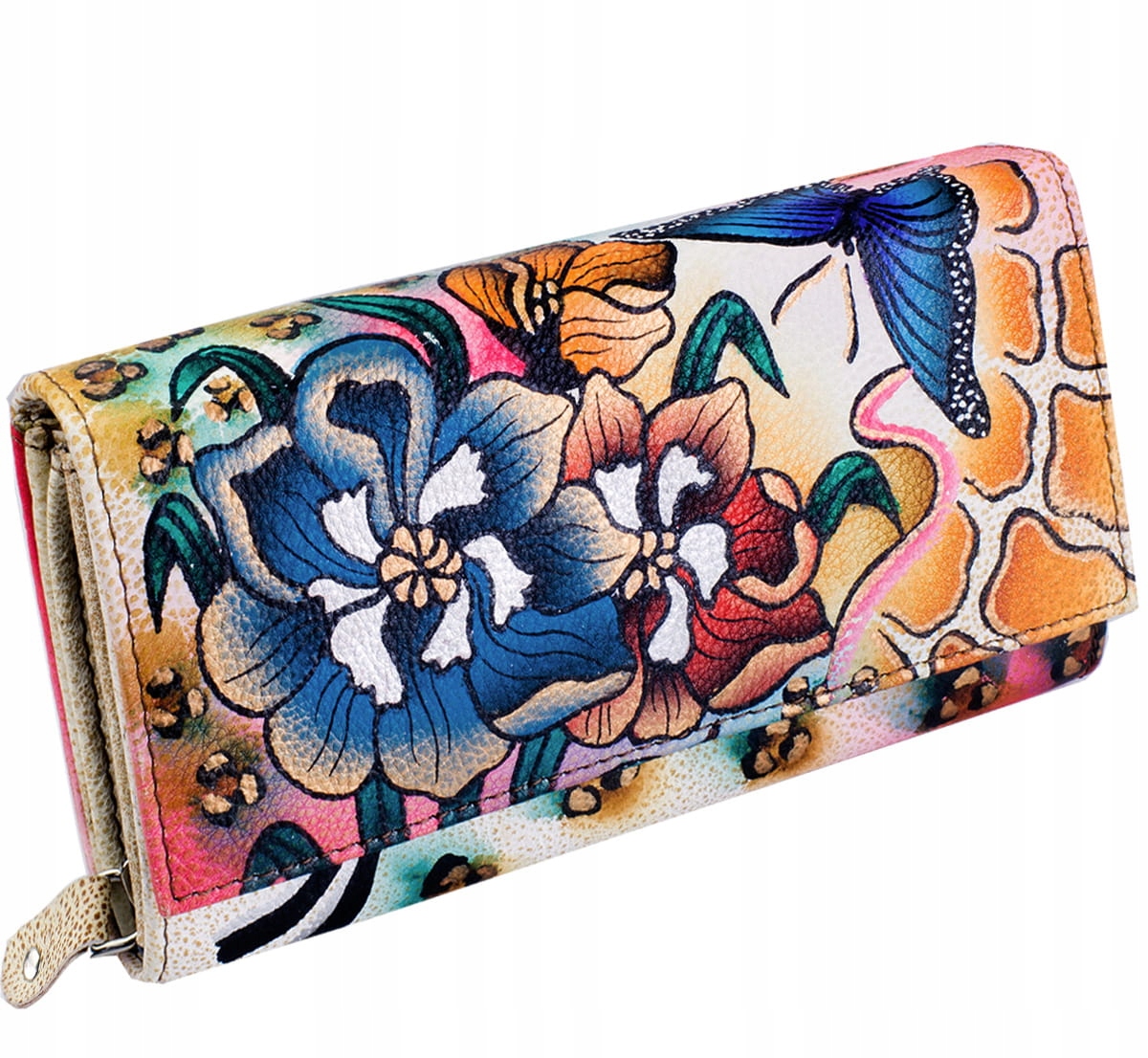 Kochmanski skórzany portfel damski ręcznie malowany kwiaty