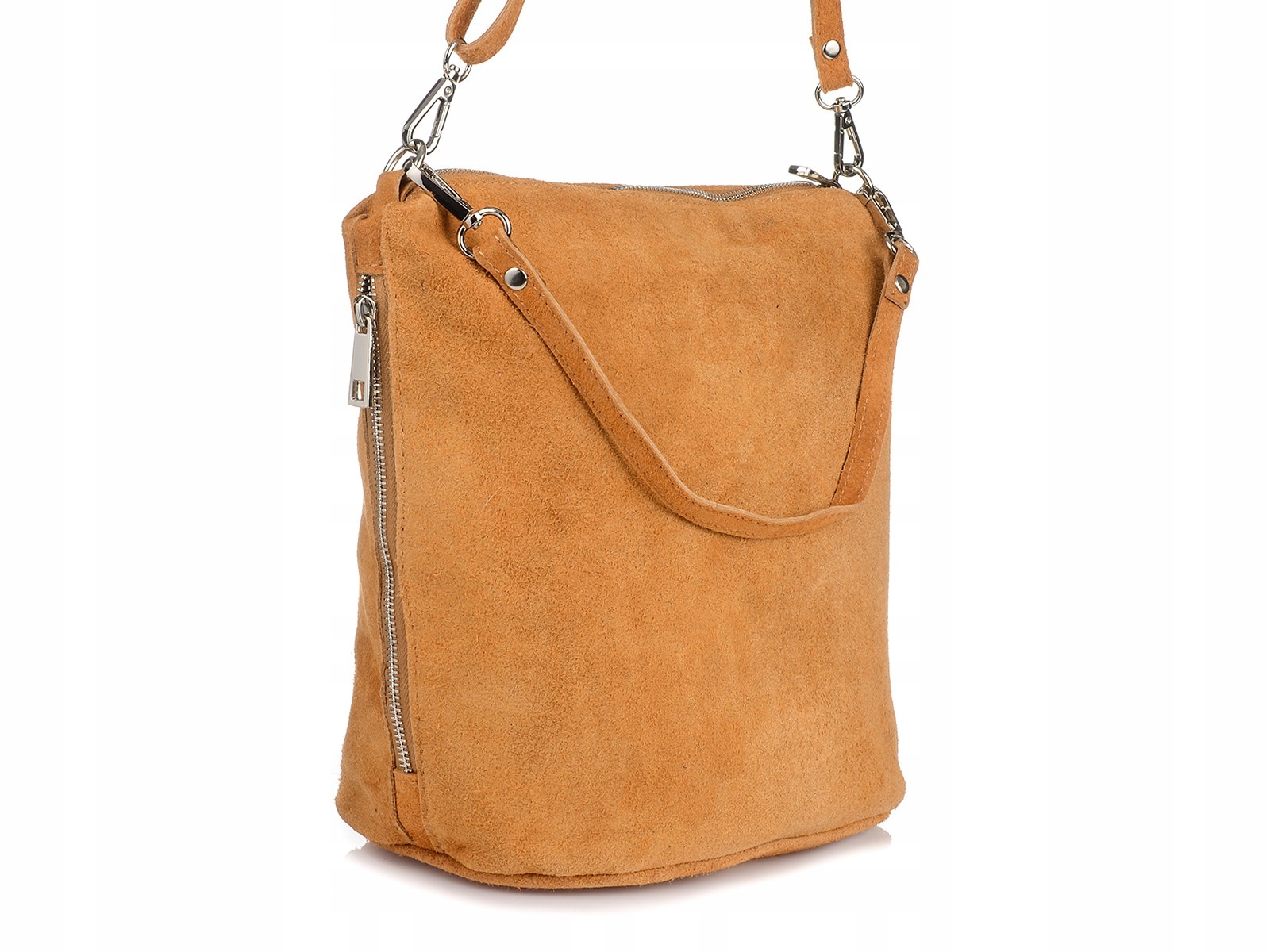 

Torebka Listonoszka Skórzana Zamsz pasek suwak