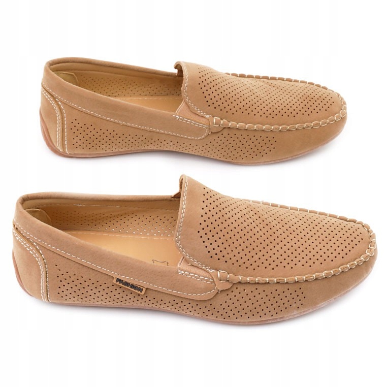 

Mokasyny męskie półbuty wsuwane dziurkowane beżowe