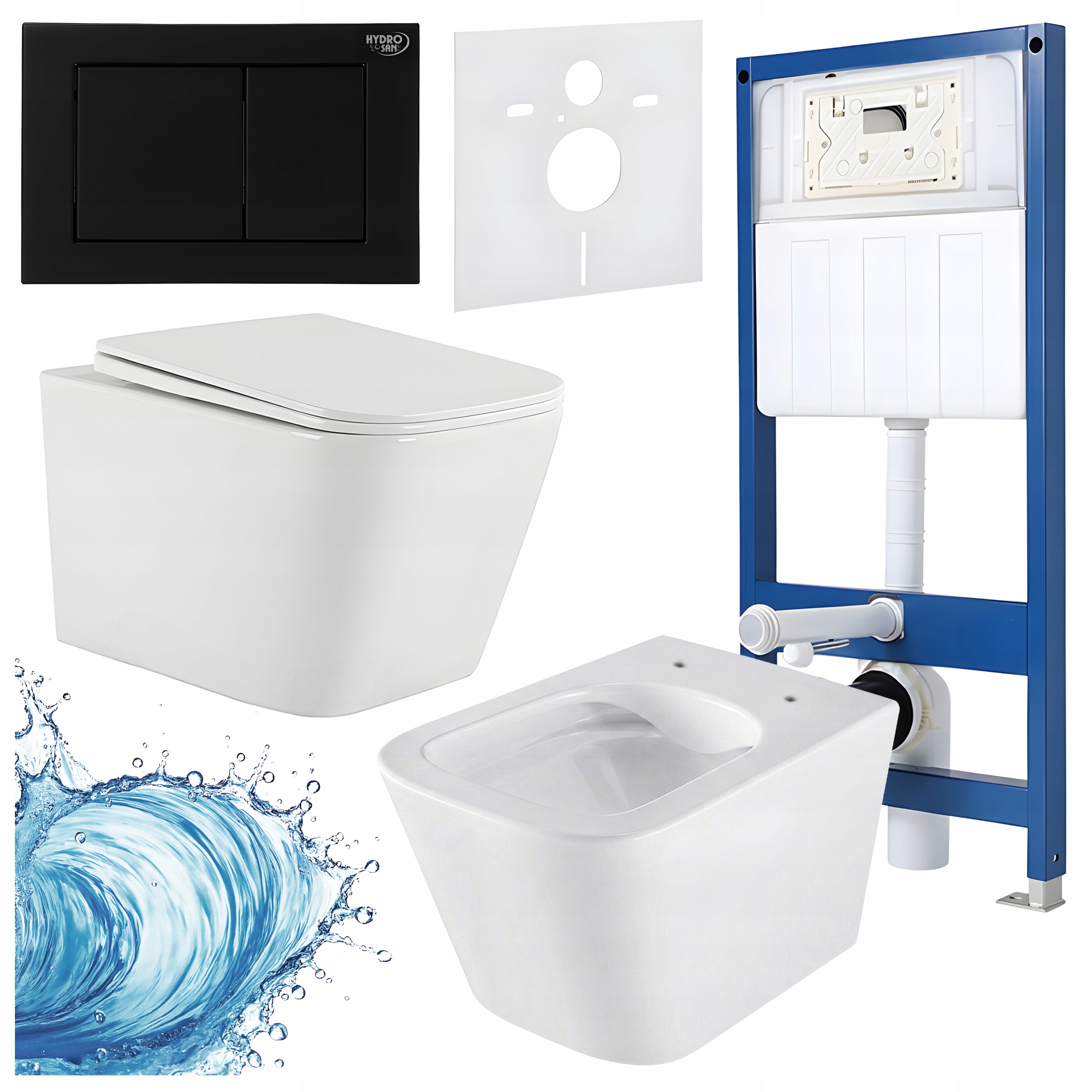 Zestaw Wc Podtynkowy Stelaż Hydrosan Miska Wisząca Aqua Przycisk Czarny