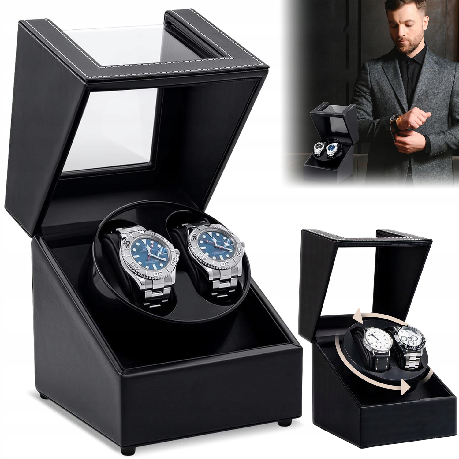 Rotomat Pro Hodinky 2 Kožená Krabička S Automatickým Napnutím Úložného Prostoru