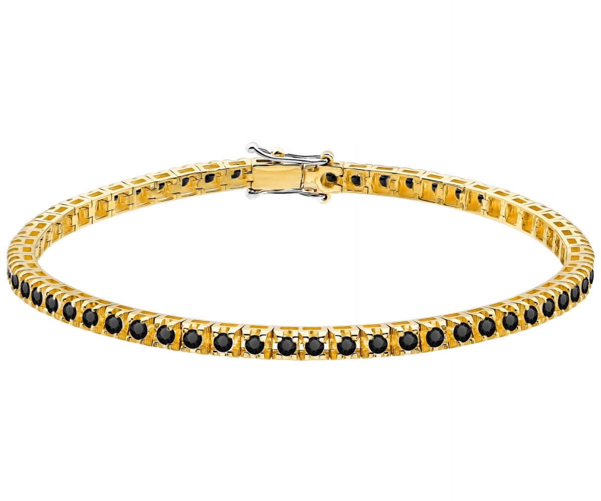 Żółte Złoto 585 Bransoletka Z Czarnymi Brylantami 1,89 Ct Grawer