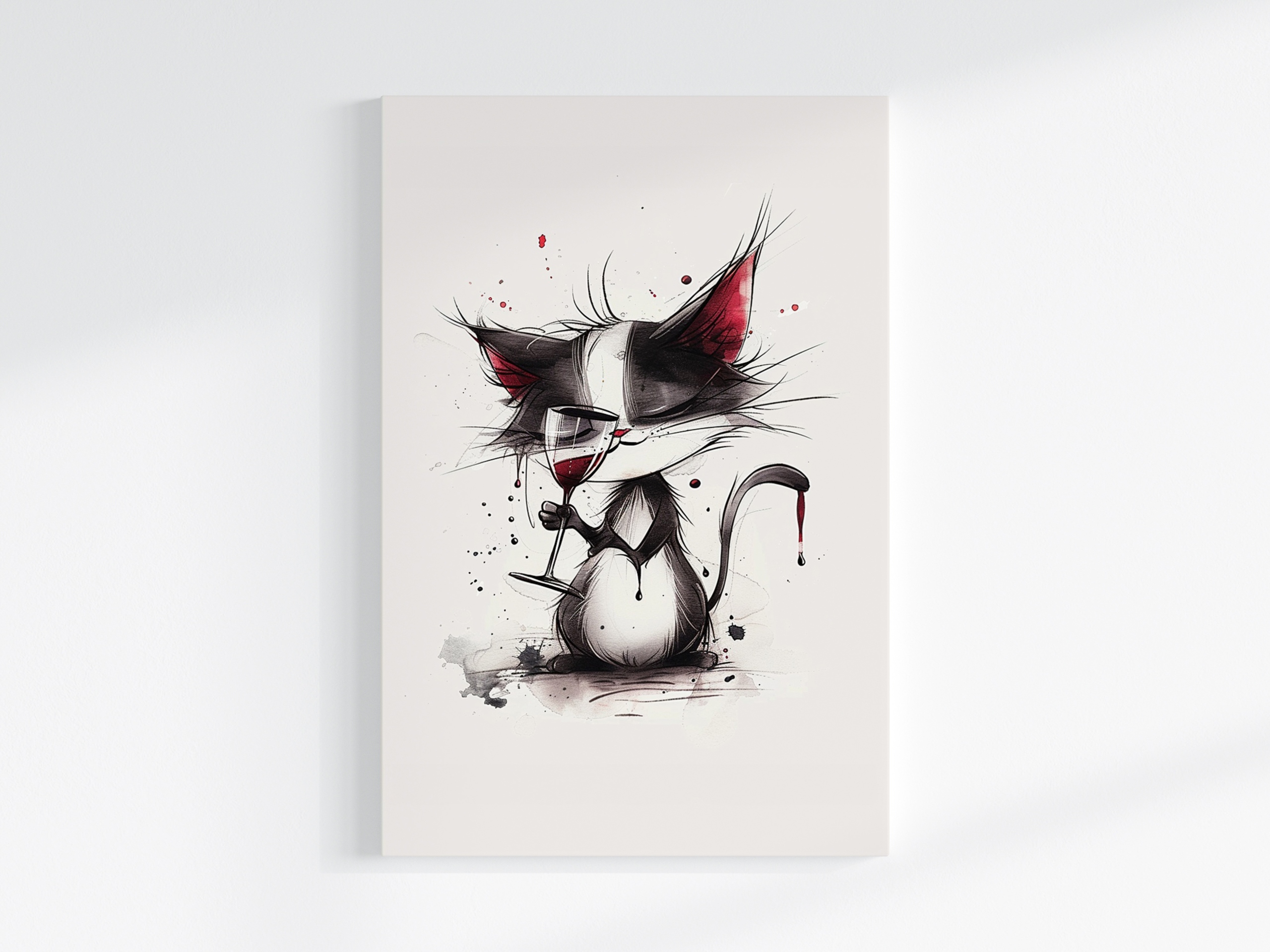 Obraz Na Plátně Canvas Grafika Kresba Kočka Kocur Víno Sklenička 80x120