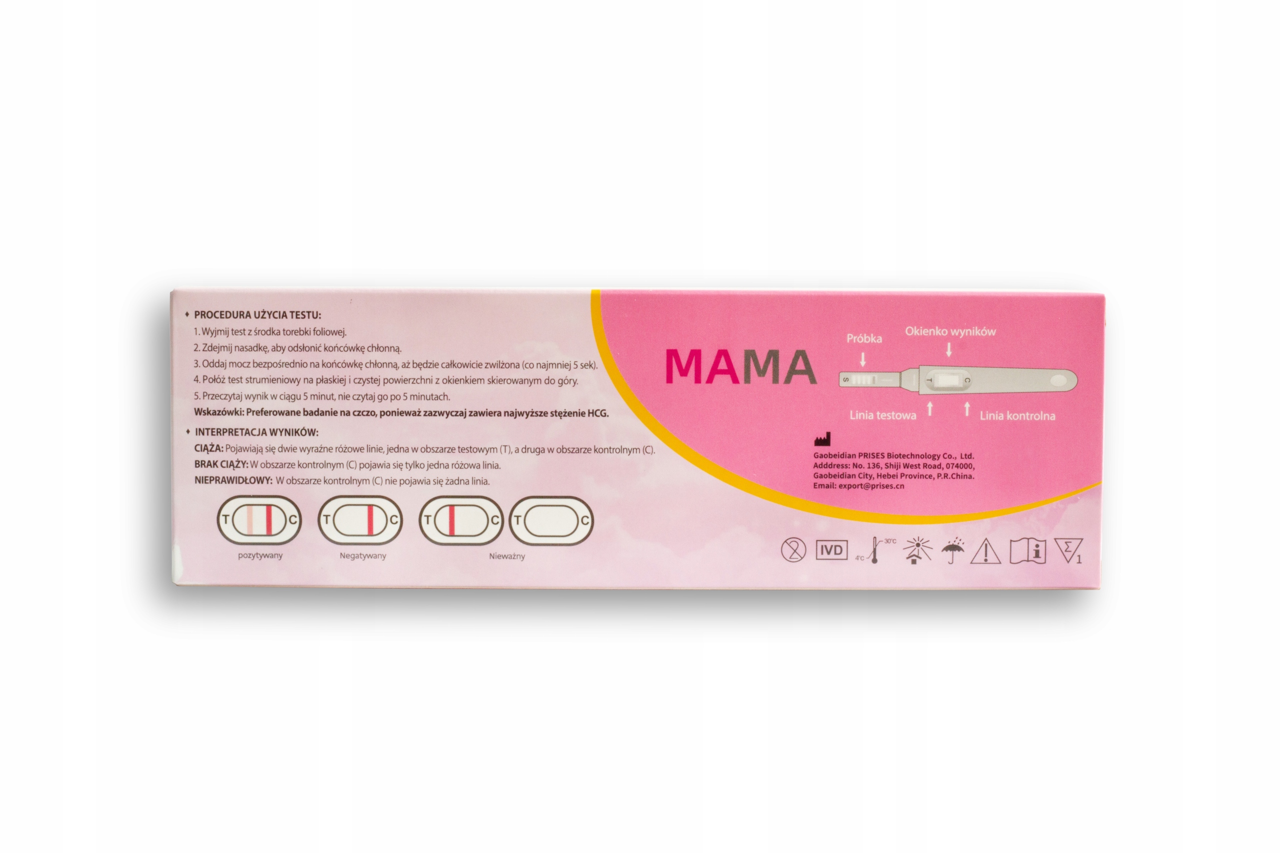 TEST CIĄŻOWY STRUMIENIOWY WCZESNA CIĄŻA 2 DNI dokładność 99,6% Kod producenta MAMA STRUMIENIOWY