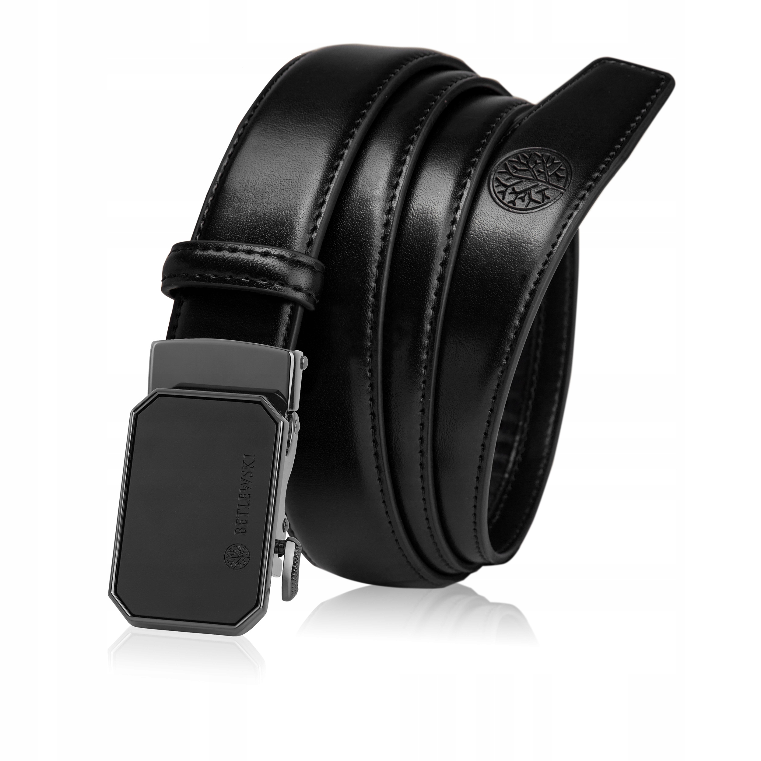 Pásek pánský kožený Betlewski Elite černý, automatická spona jako dárek