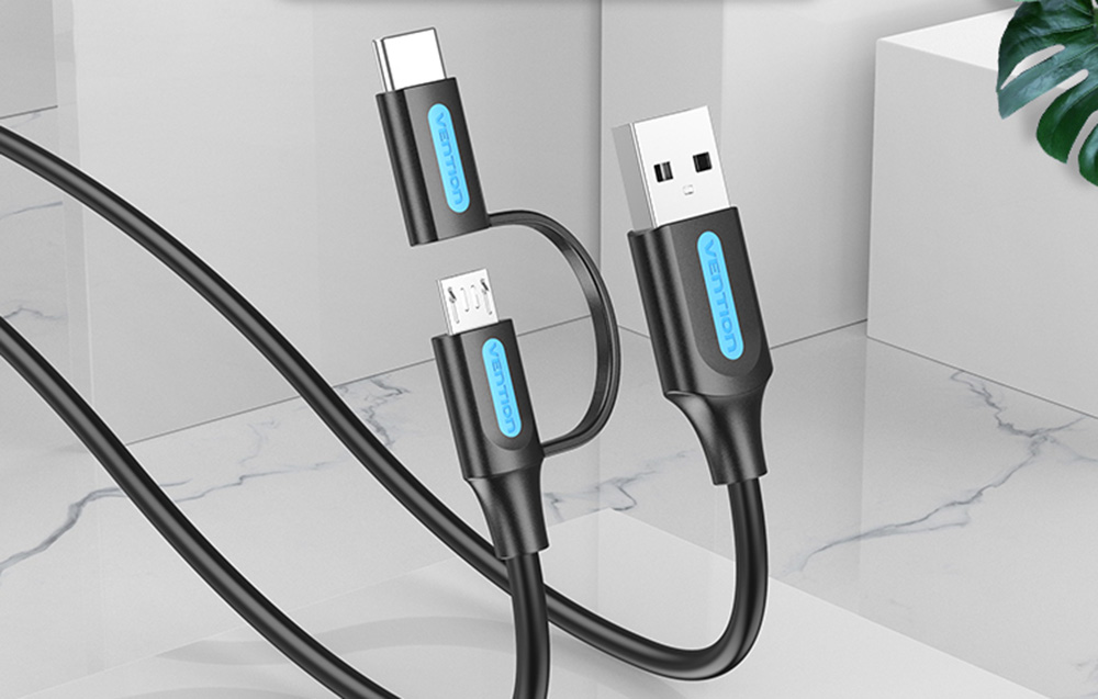 Kabel z adapterem 2w1 USB do USB-C 3A/ micro USB 2A 1m Vention Jakość Marka Vention
